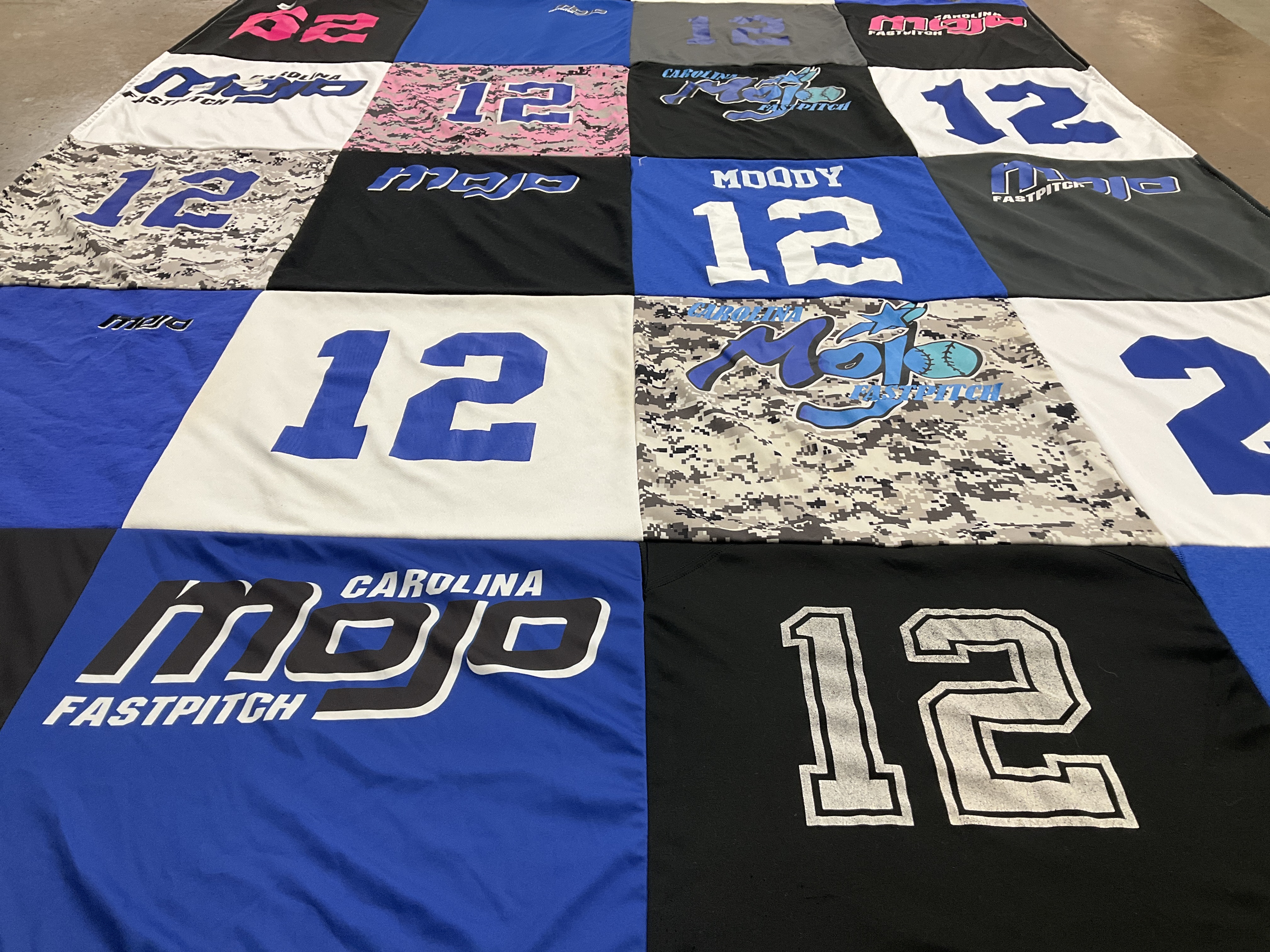 T-shirt quilt with softball, sports themes by Avis from SC