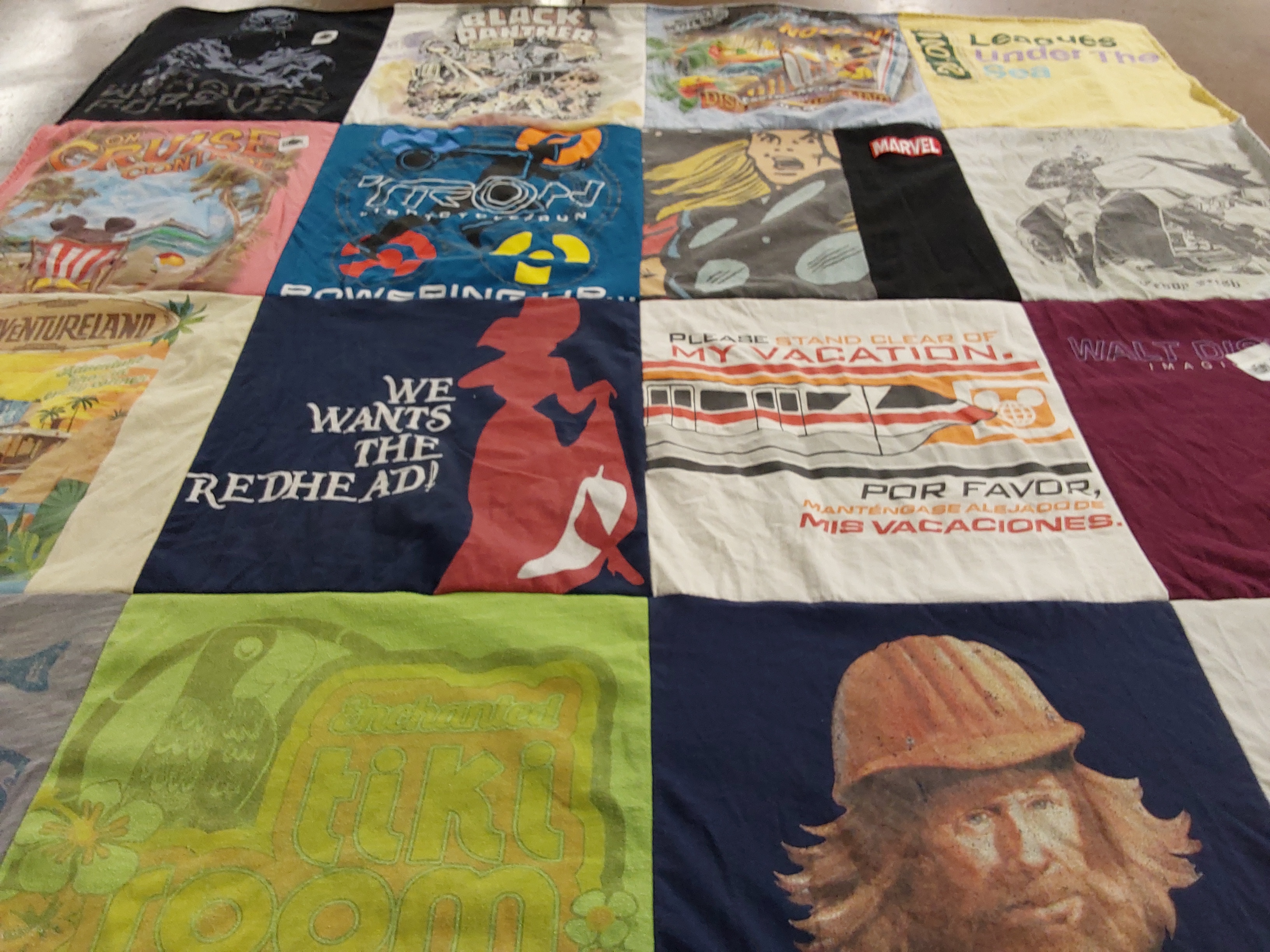 T-shirt quilt with disney, vacation themes by Theresa from FL