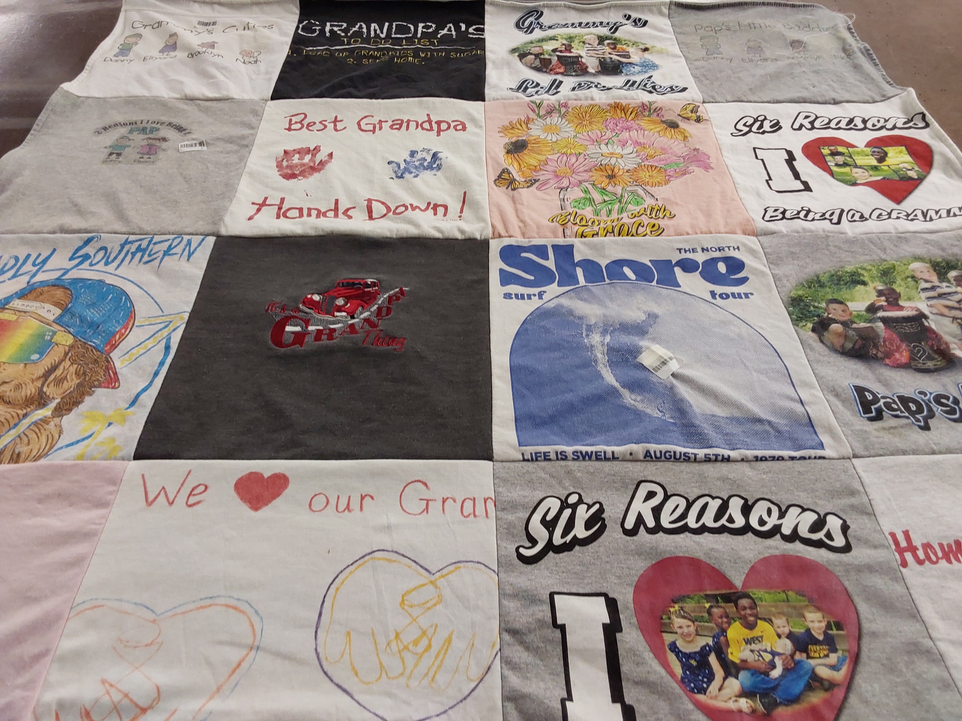 T-shirt quilt with family, grandparents themes by Pamela from WV