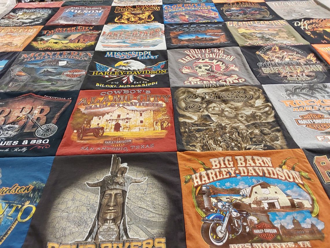 T-shirt quilt with motorcycles, road trips themes by Tammy from MO