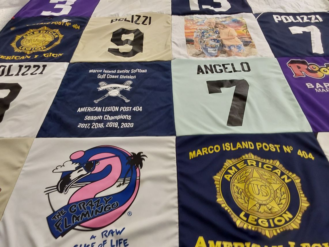 T-shirt quilt with softball, sports themes by Chris from IL