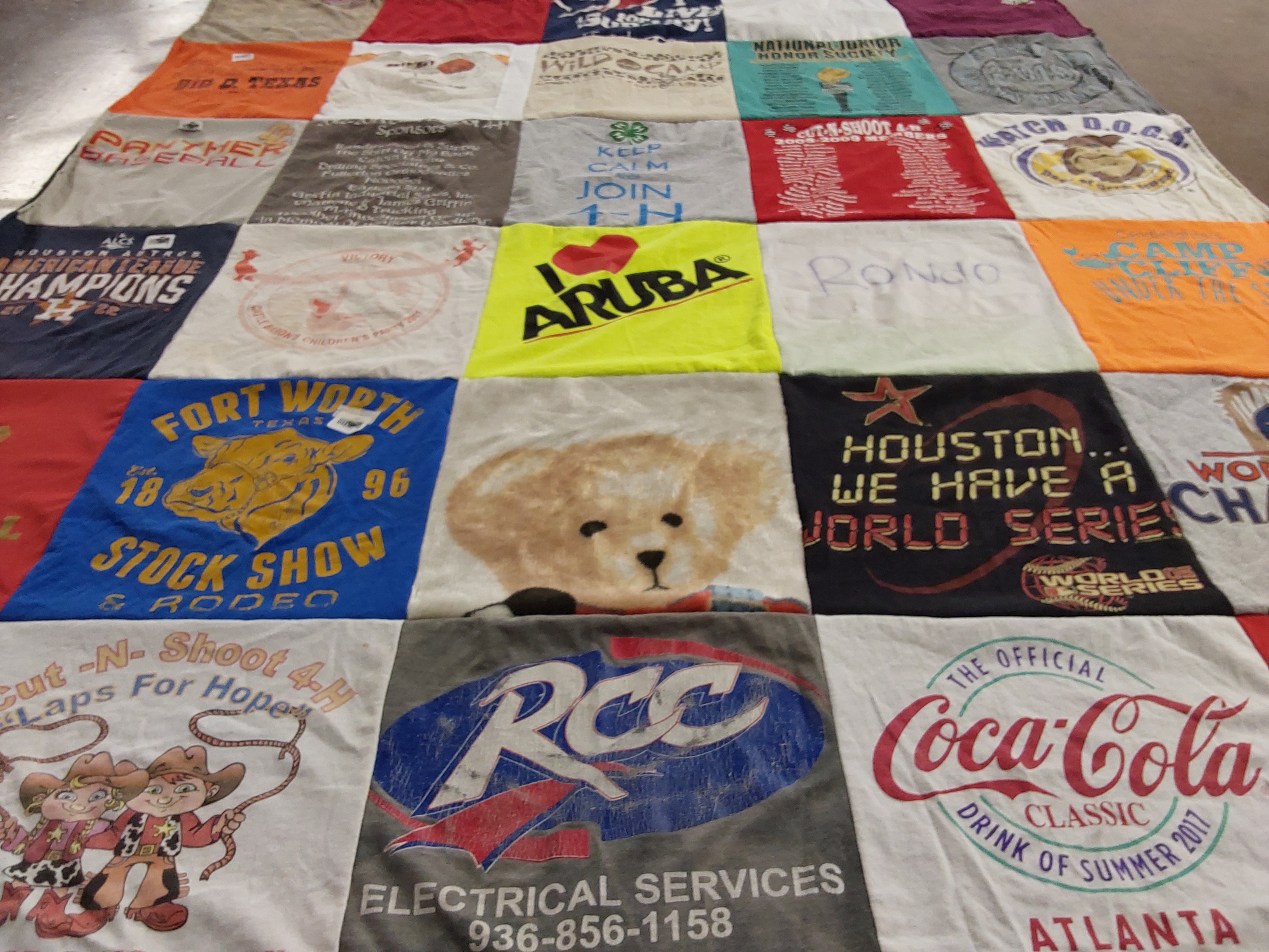 T-shirt quilt with baseball, rodeo themes by ROBIN from TX