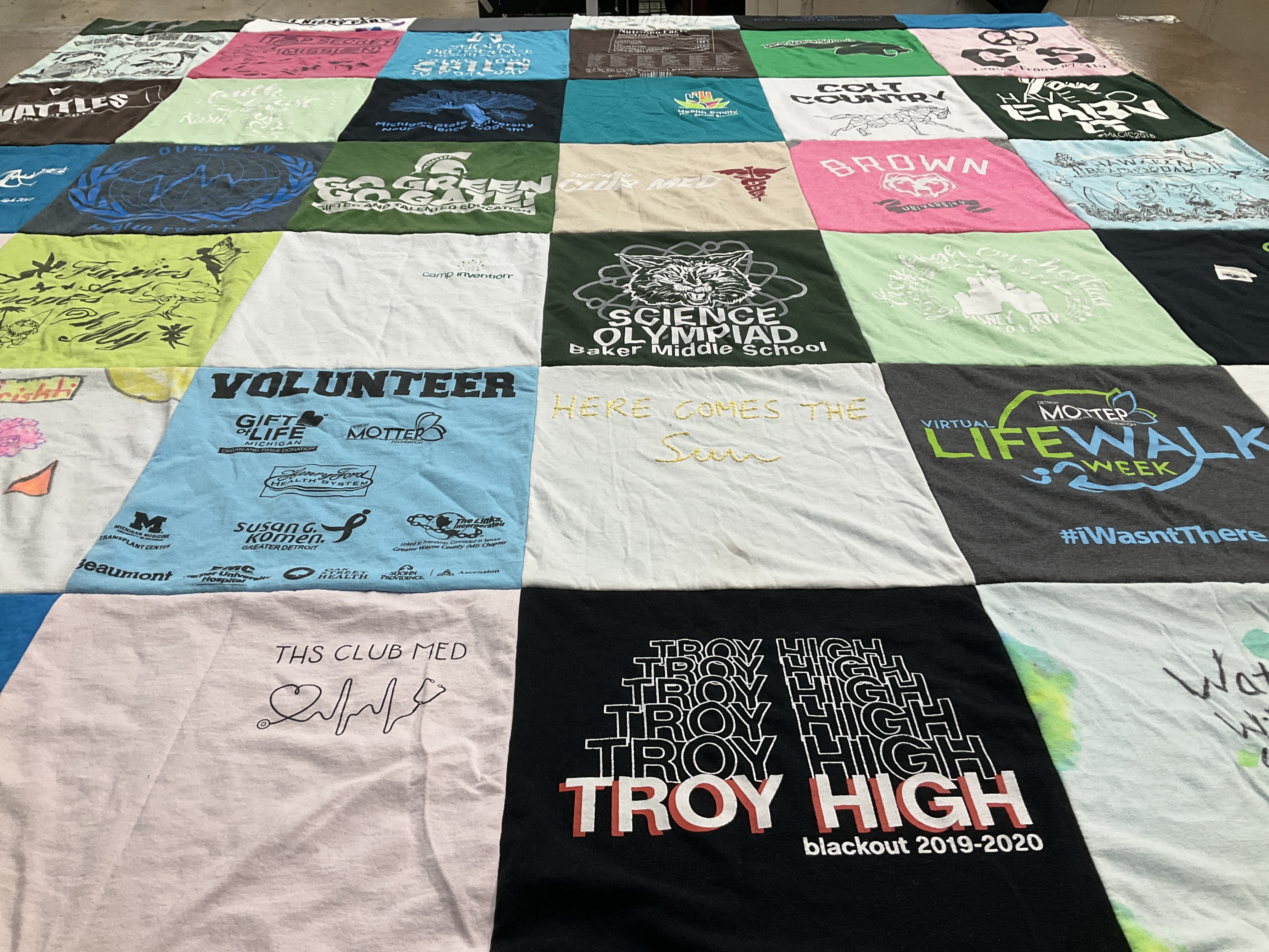 T-shirt quilt from troy high school, baker middle school by roopa from MI