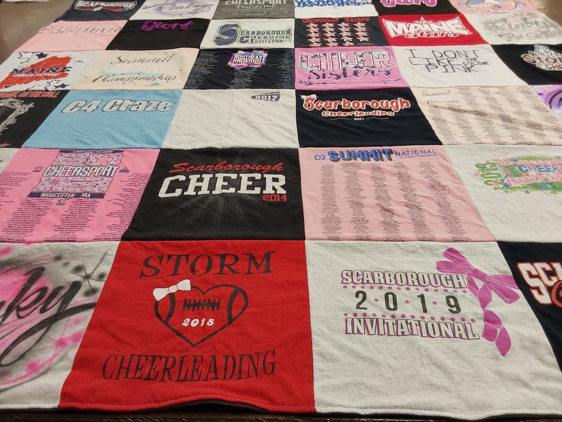 T-shirt quilt featuring storm cheerleading by Chrissy from ME