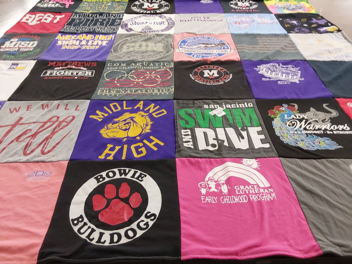 T-shirt quilt featuring midland high school swim and dive team, bowie bulldogs by Amy from TX