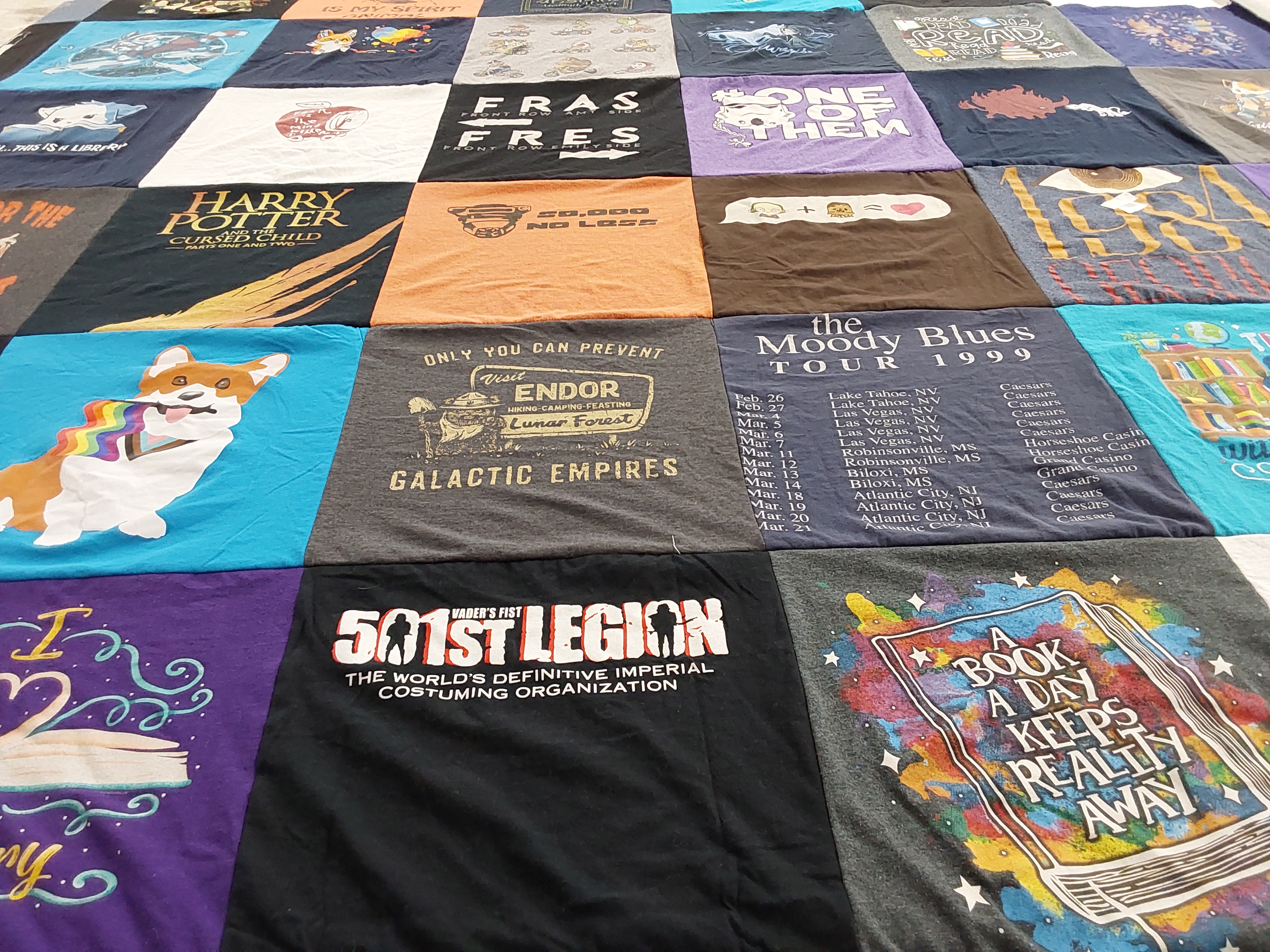 T-shirt quilt with reading, music themes by Amadei from GA