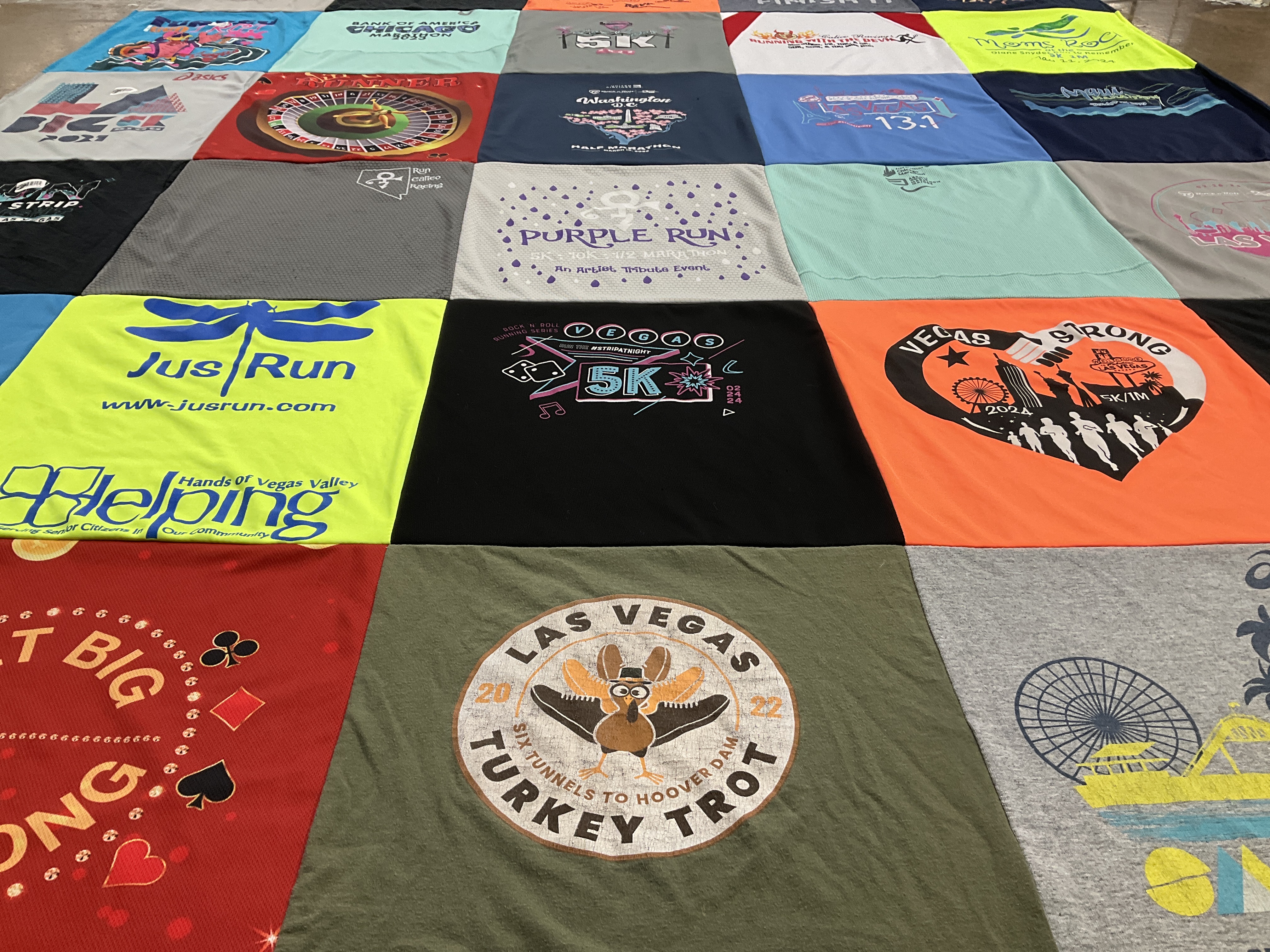 T-shirt quilt with running, charity themes by Lavenia from NV