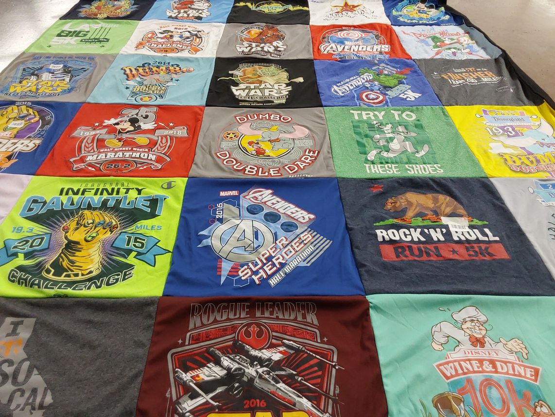 T-shirt quilt with running, disney themes by Aaron from CA