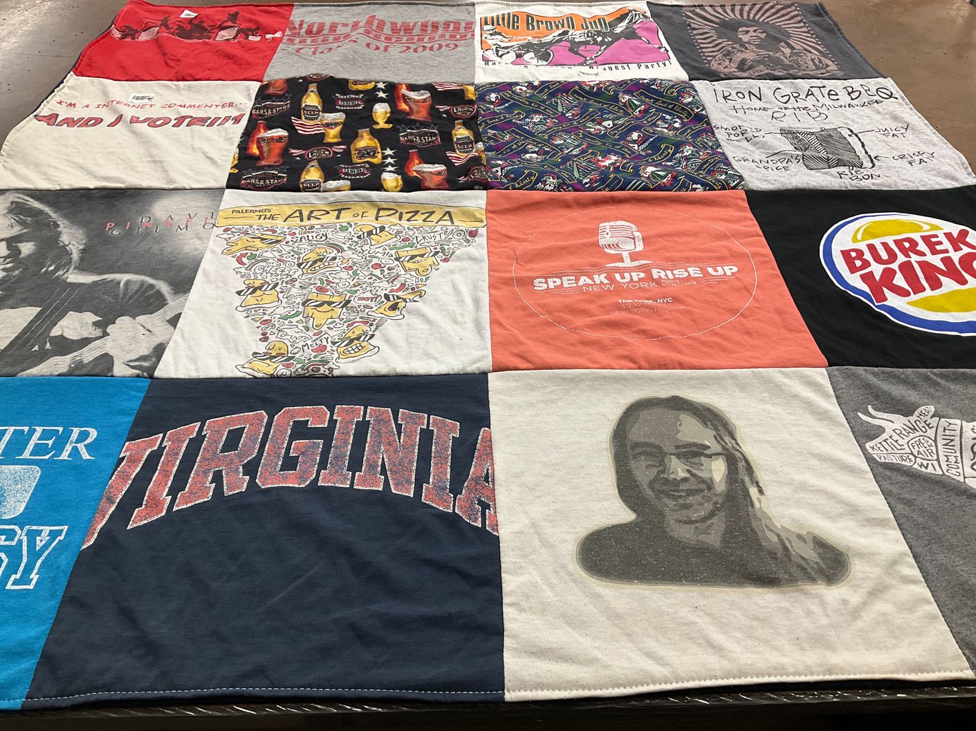 T-shirt quilt with politics, food themes by Jonah from WI