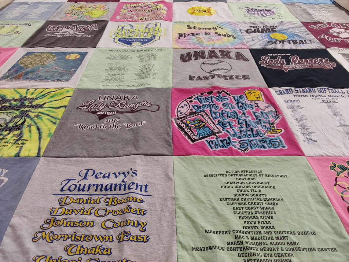 T-shirt quilt featuring unaka lady rangers softball by Holli from TN