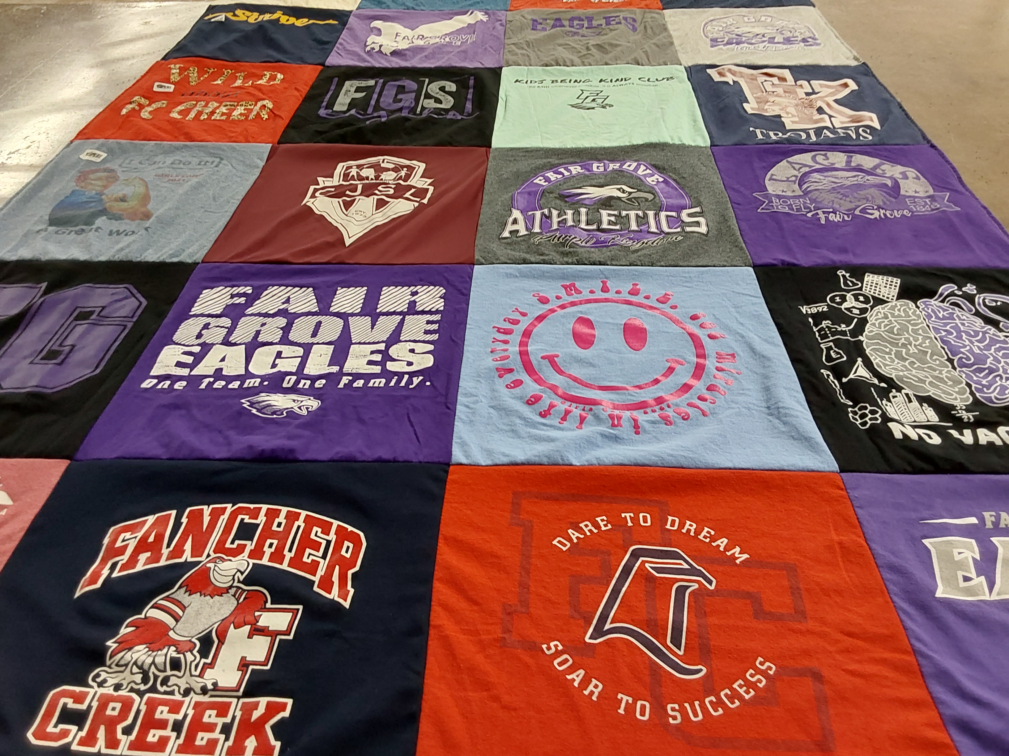 T-shirt quilt featuring fair grove eagles, fancher creek high school by Trilby from MO