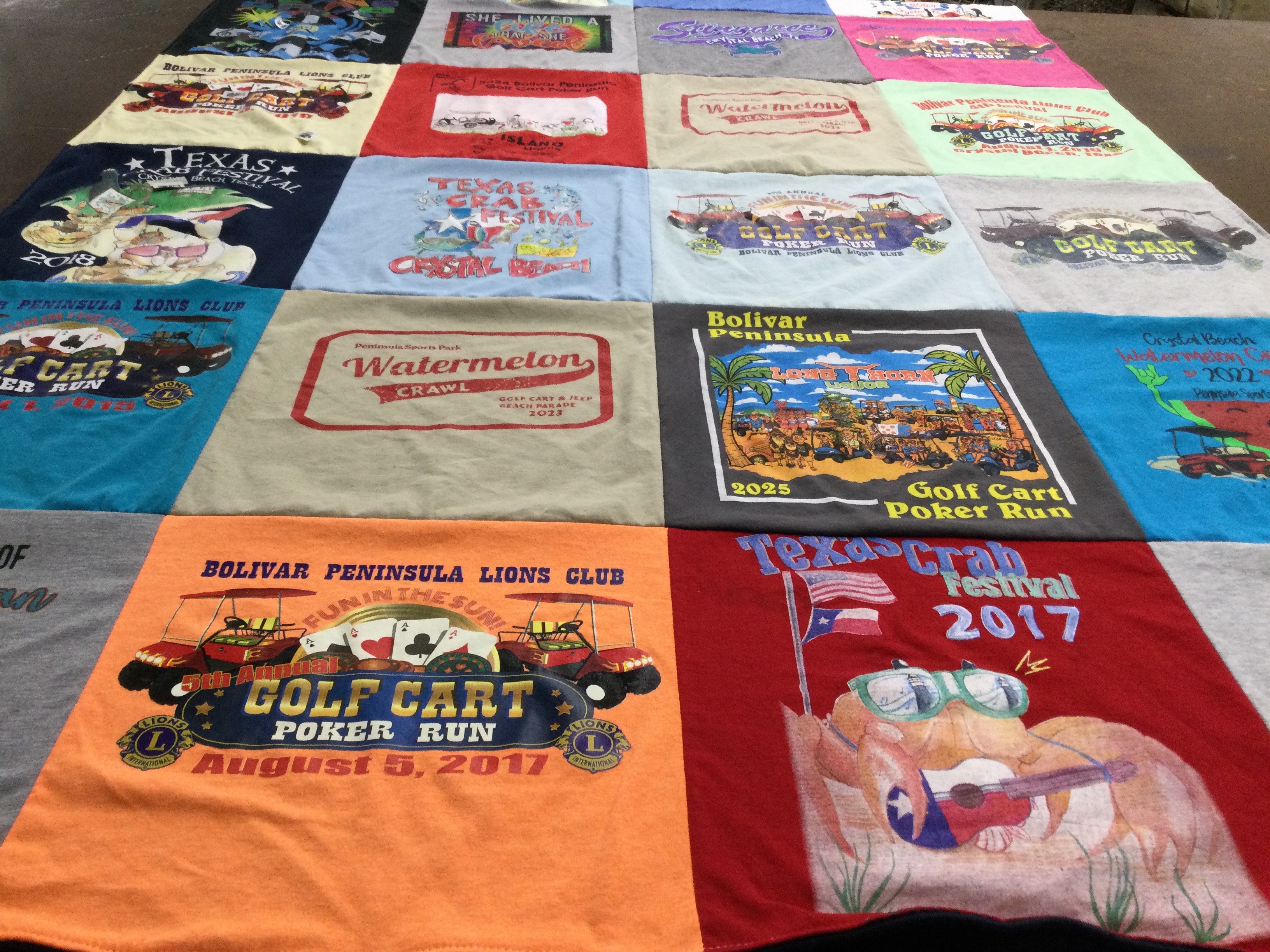 T-shirt quilt with festivals, golf themes by Jeff from TX