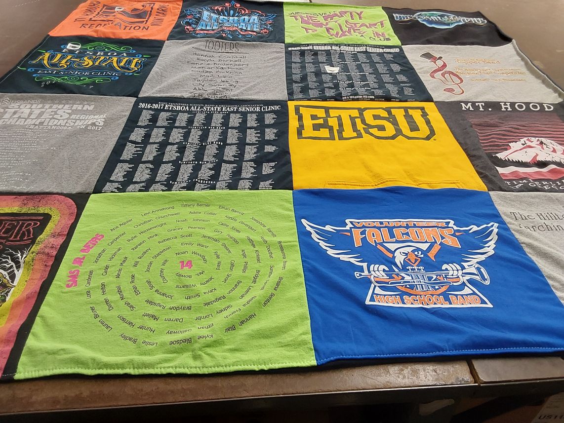T-shirt quilt featuring volunteer high school band by Robbie from TN