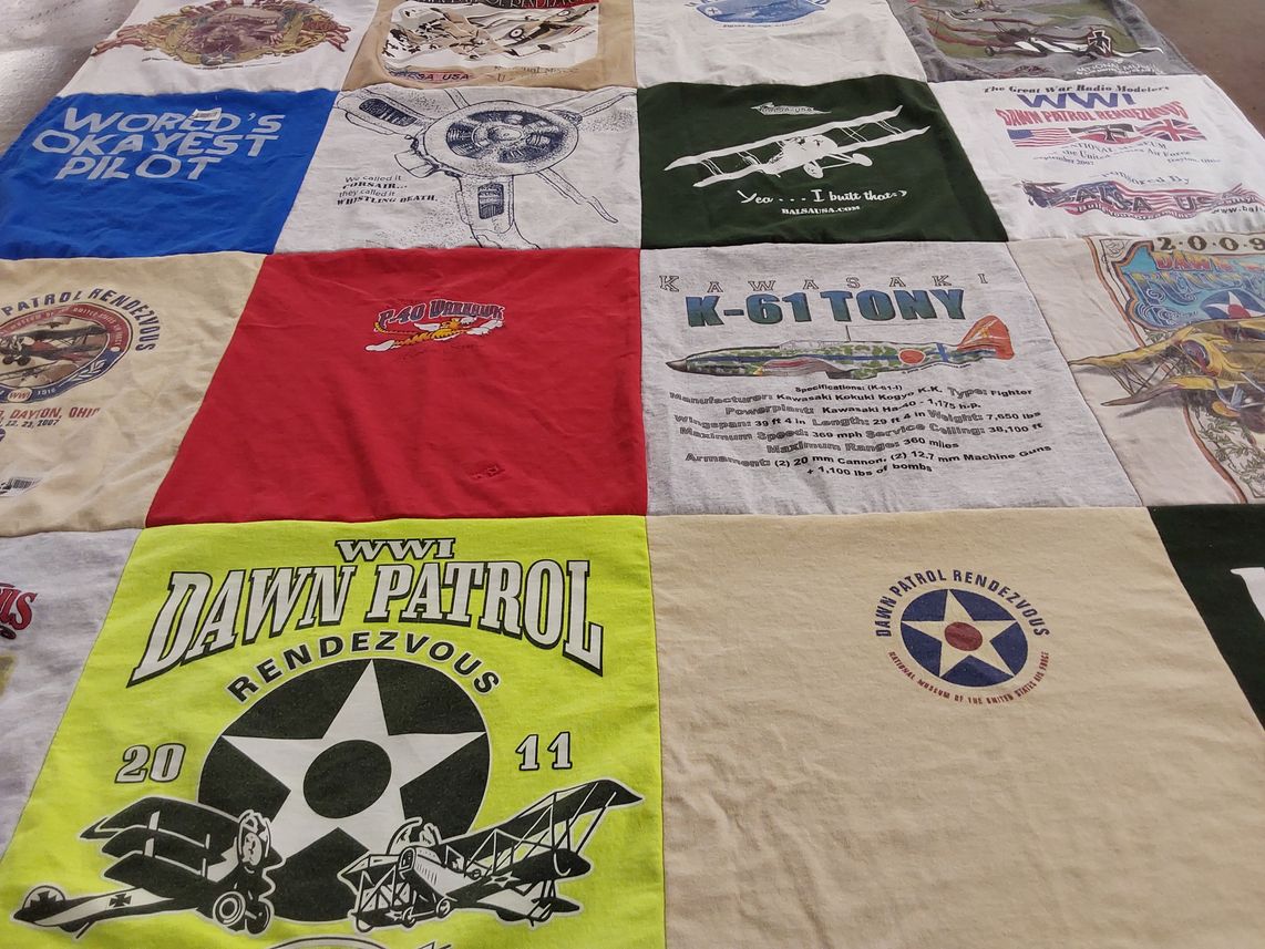 T-shirt quilt with aviation, history themes by Michael from IN