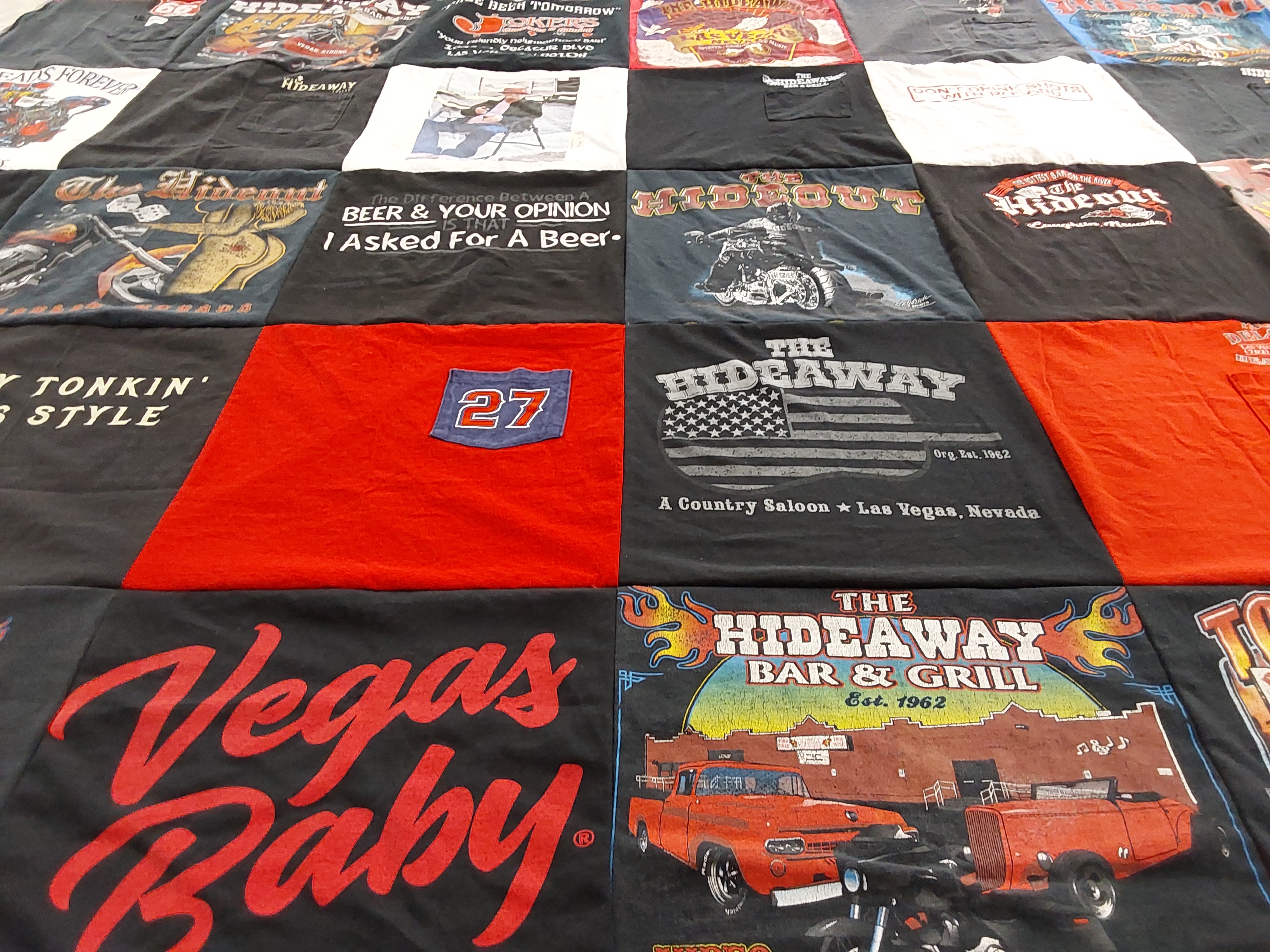 T-shirt quilt with motorcycles, bars themes by Chrishonna from NV