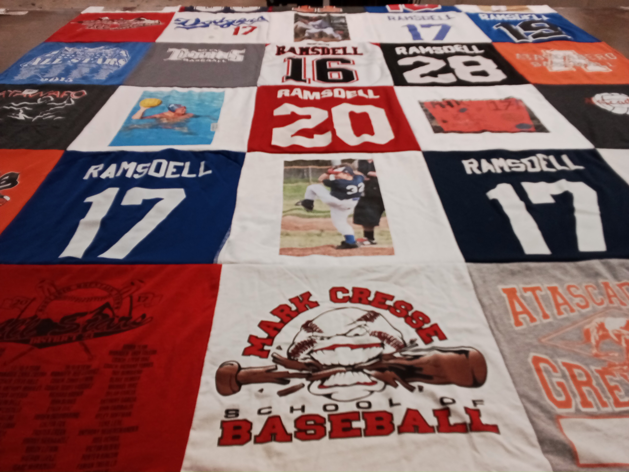 T-shirt quilt with baseball themes by JACQUELINE from CA