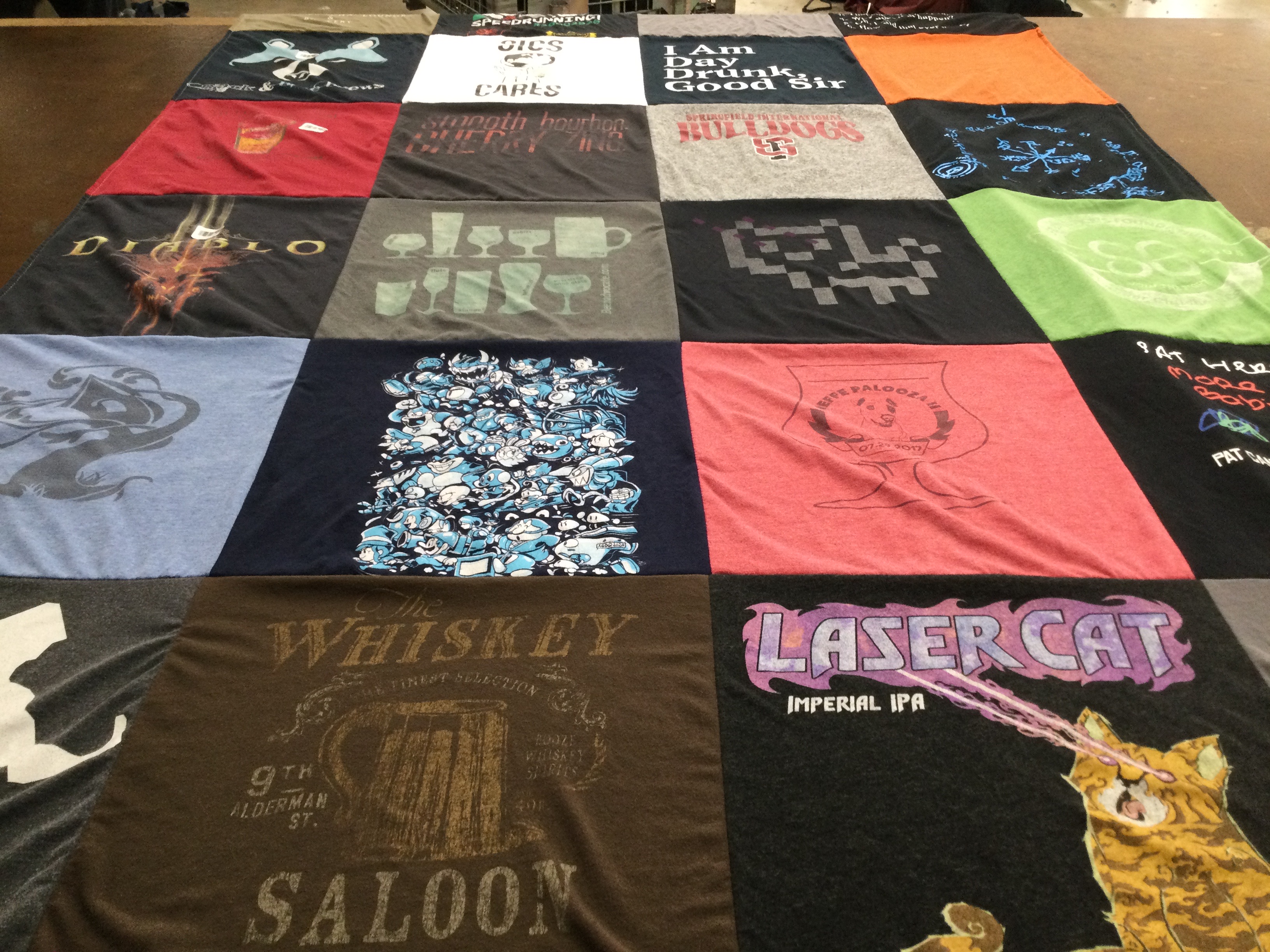 T-shirt quilt with drinking, beer themes by Shana from PA