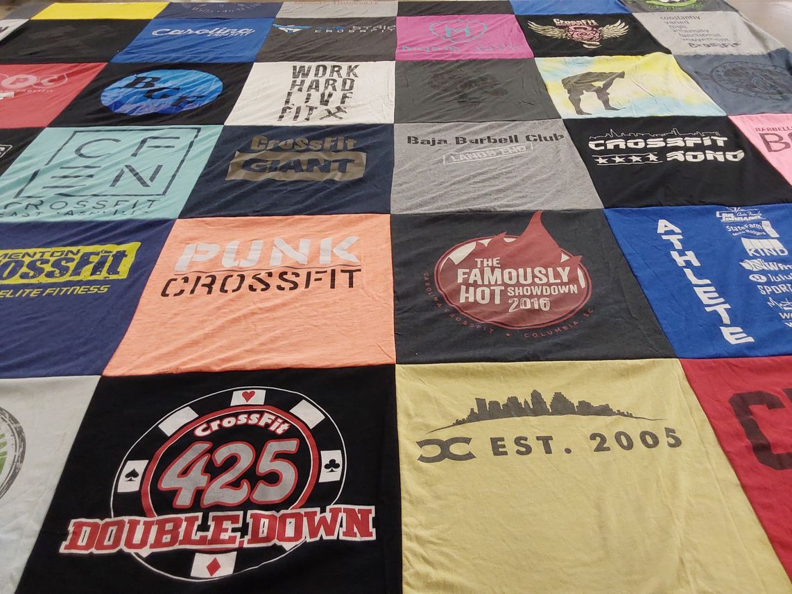 T-shirt quilt with fitness, crossfit themes by Kenneth from CA