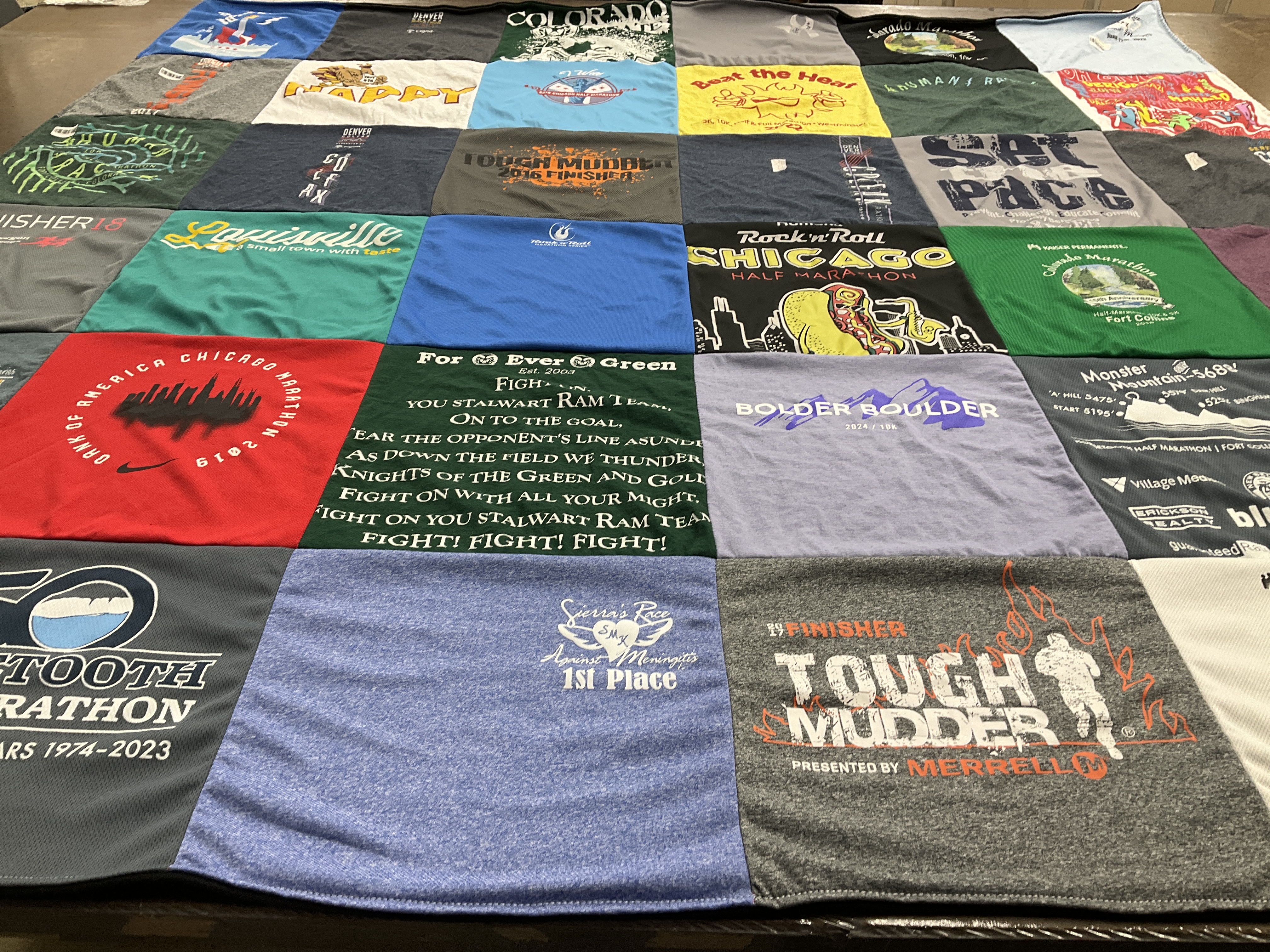 T-shirt quilt with running, marathons themes by Krissy from CO