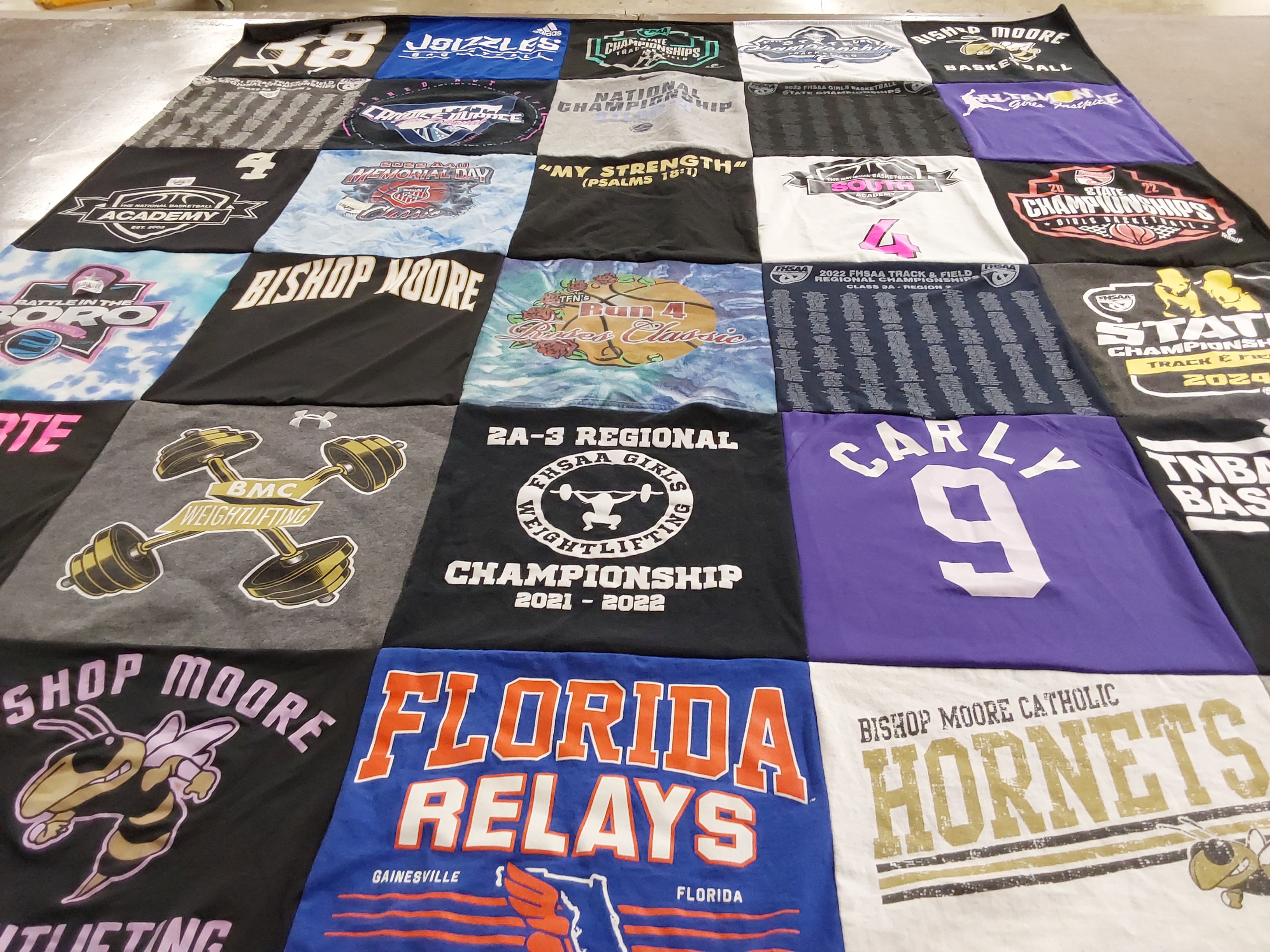 T-shirt quilt featuring florida relays team, bishop moore hornets by Pasquale from FL