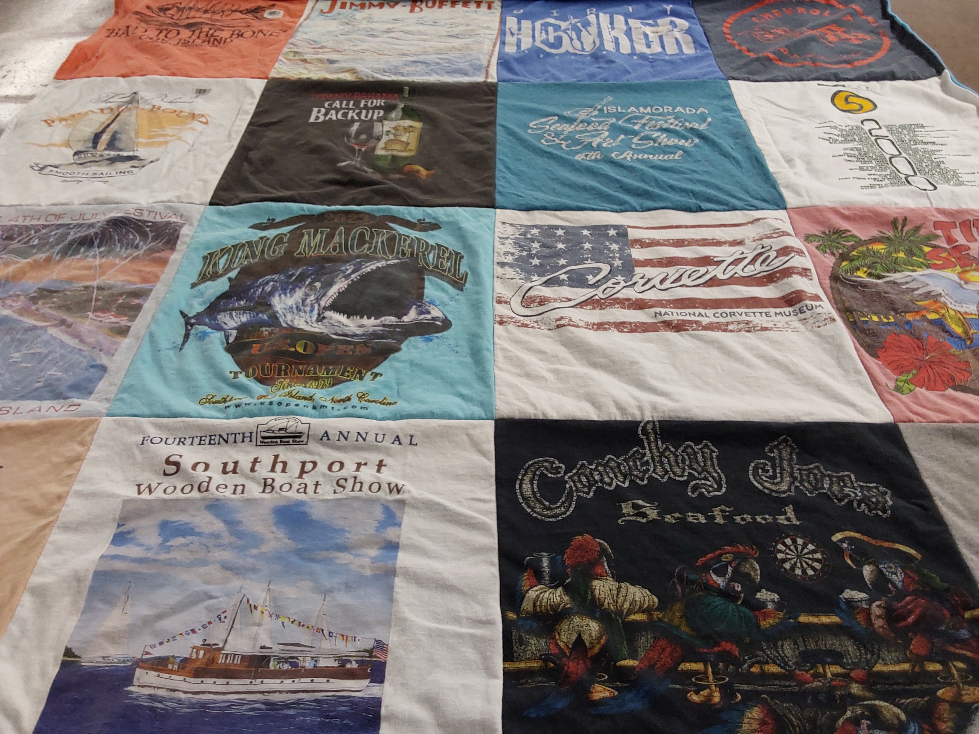 T-shirt quilt with fishing, sailing themes by Allison from VA