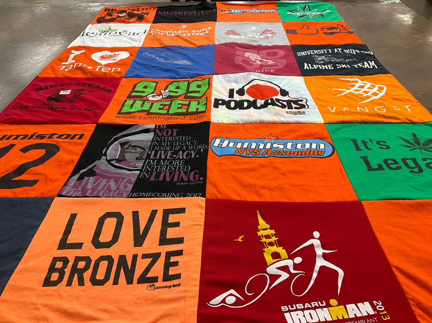 T-shirt quilt featuring alpine ski team by Gretchen from NY