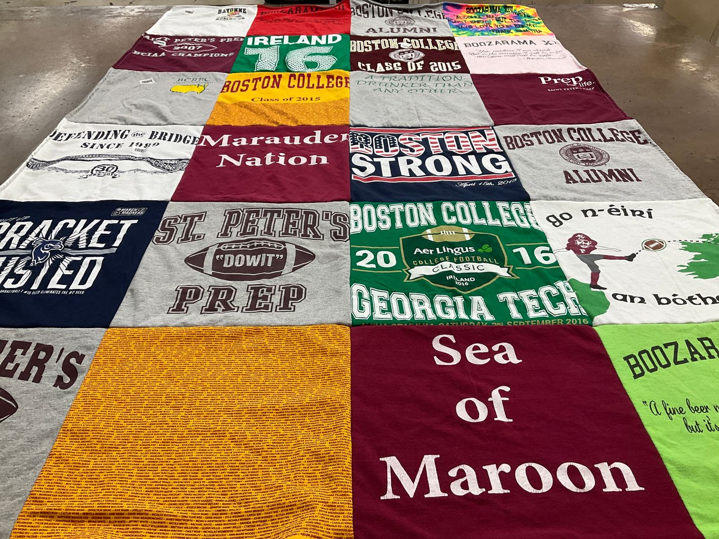 T-shirt quilt from boston college, st. peter's prep by carol ann from NJ