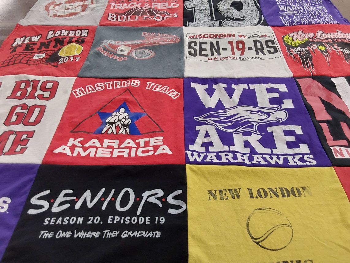 T-shirt quilt featuring wisconsin warhawks, new london bulldogs by Alley from WI