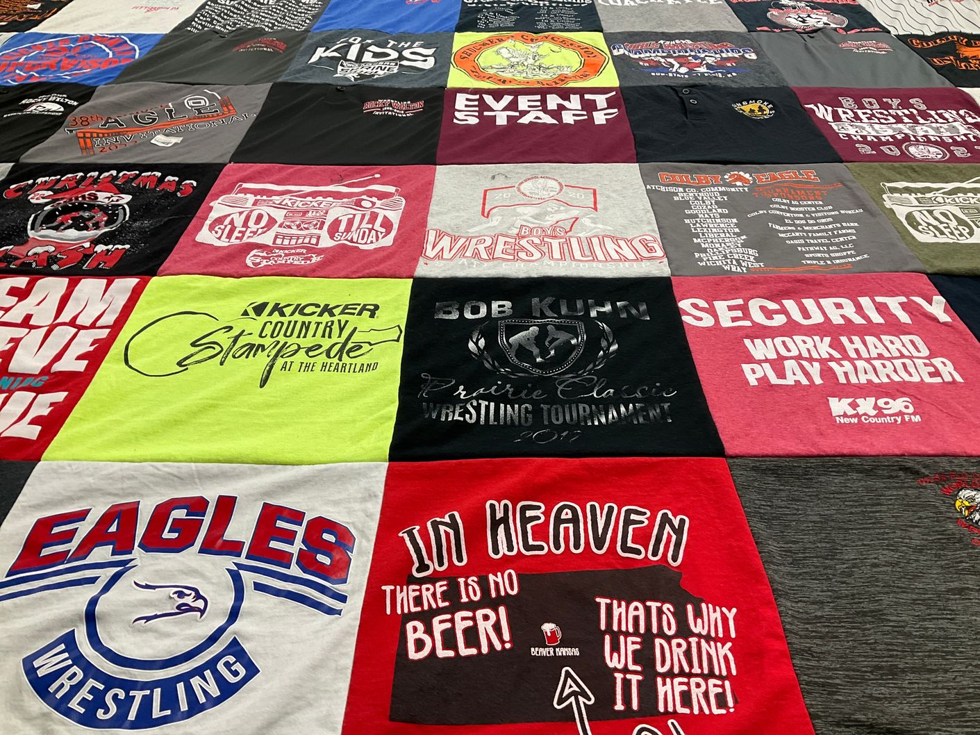 T-shirt quilt featuring eagles wrestling by Kyle from KS