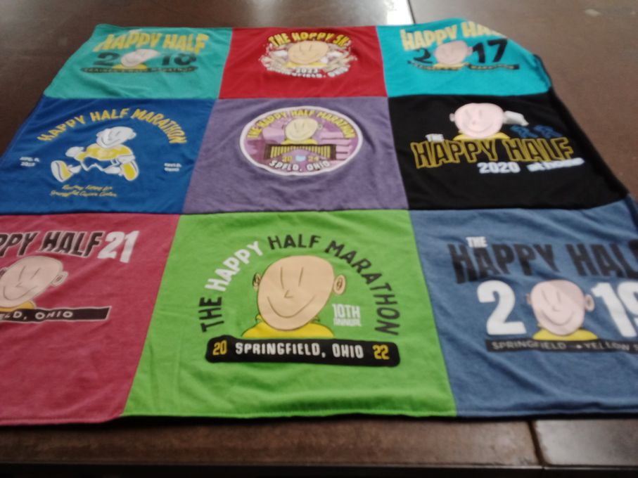 T-shirt quilt with running, marathons themes by Devin from OH