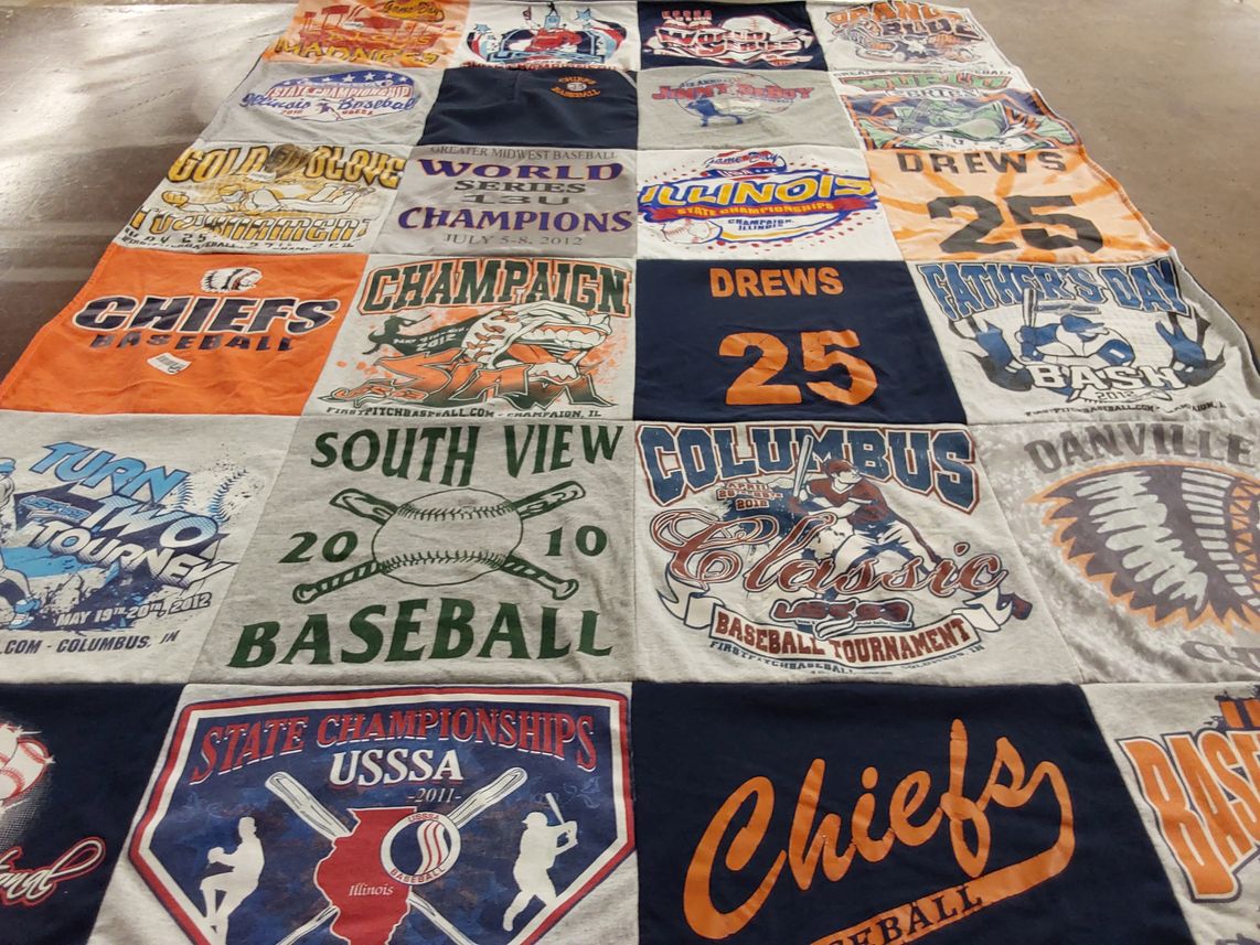 T-shirt quilt with baseball themes by Angela from IL