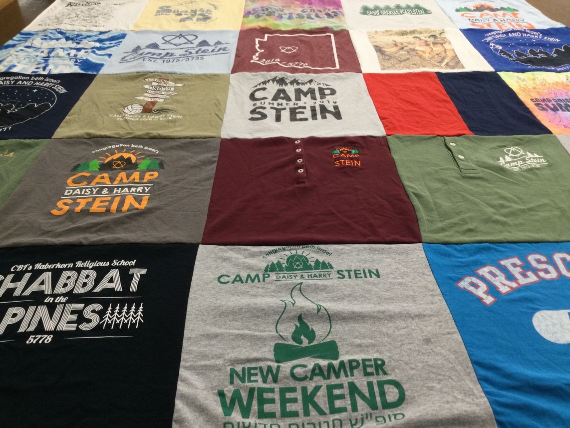 T-shirt quilt with outdoor activities, camping themes by Stacy from AZ