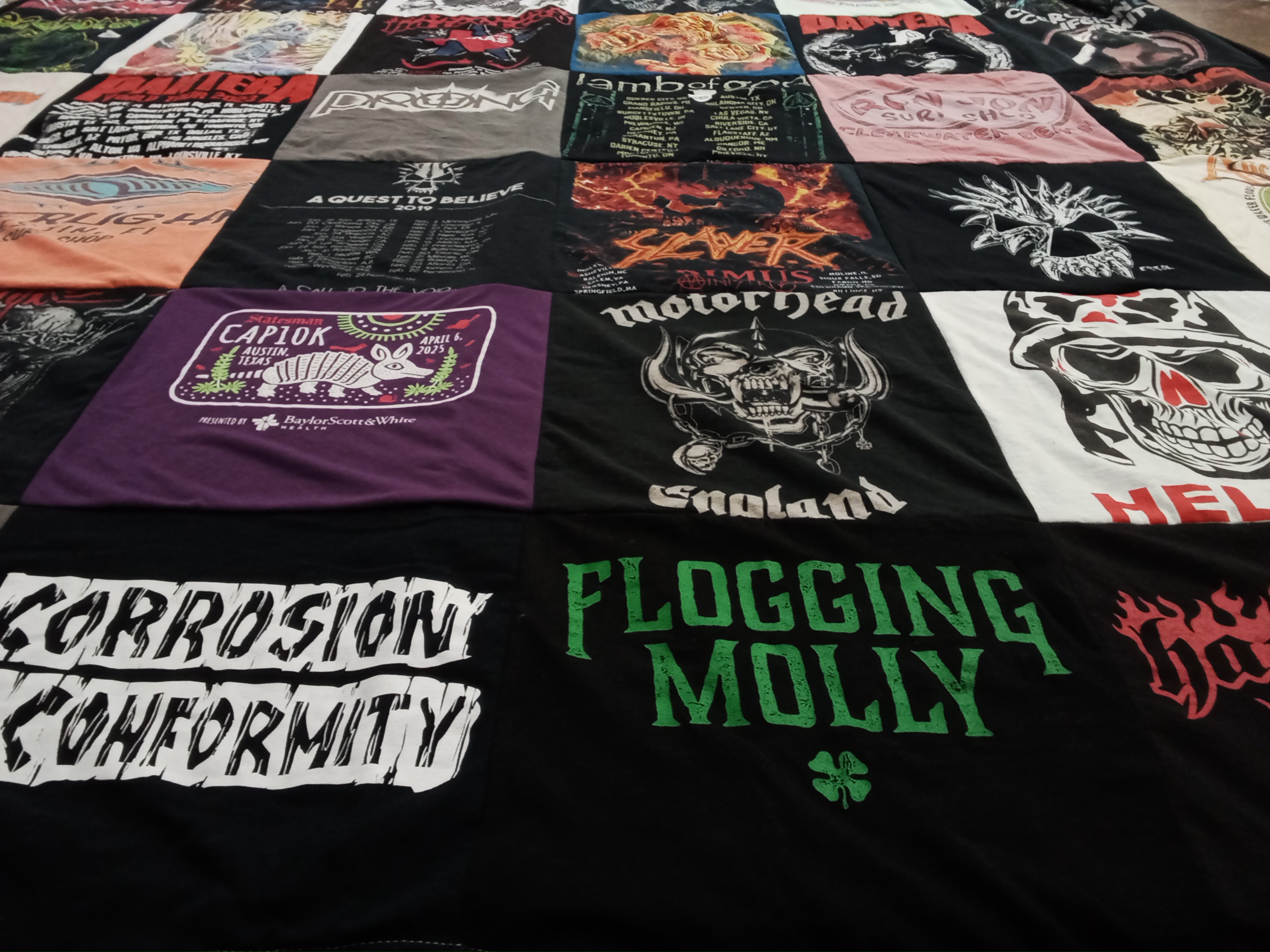 T-shirt quilt with music, rock themes by Bret from TX