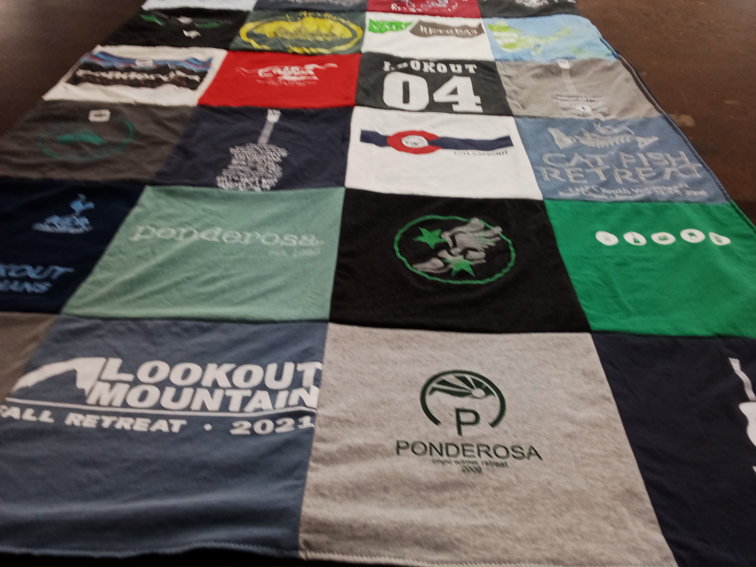 T-shirt quilt with outdoor activities, retreats themes by Lisa from GA