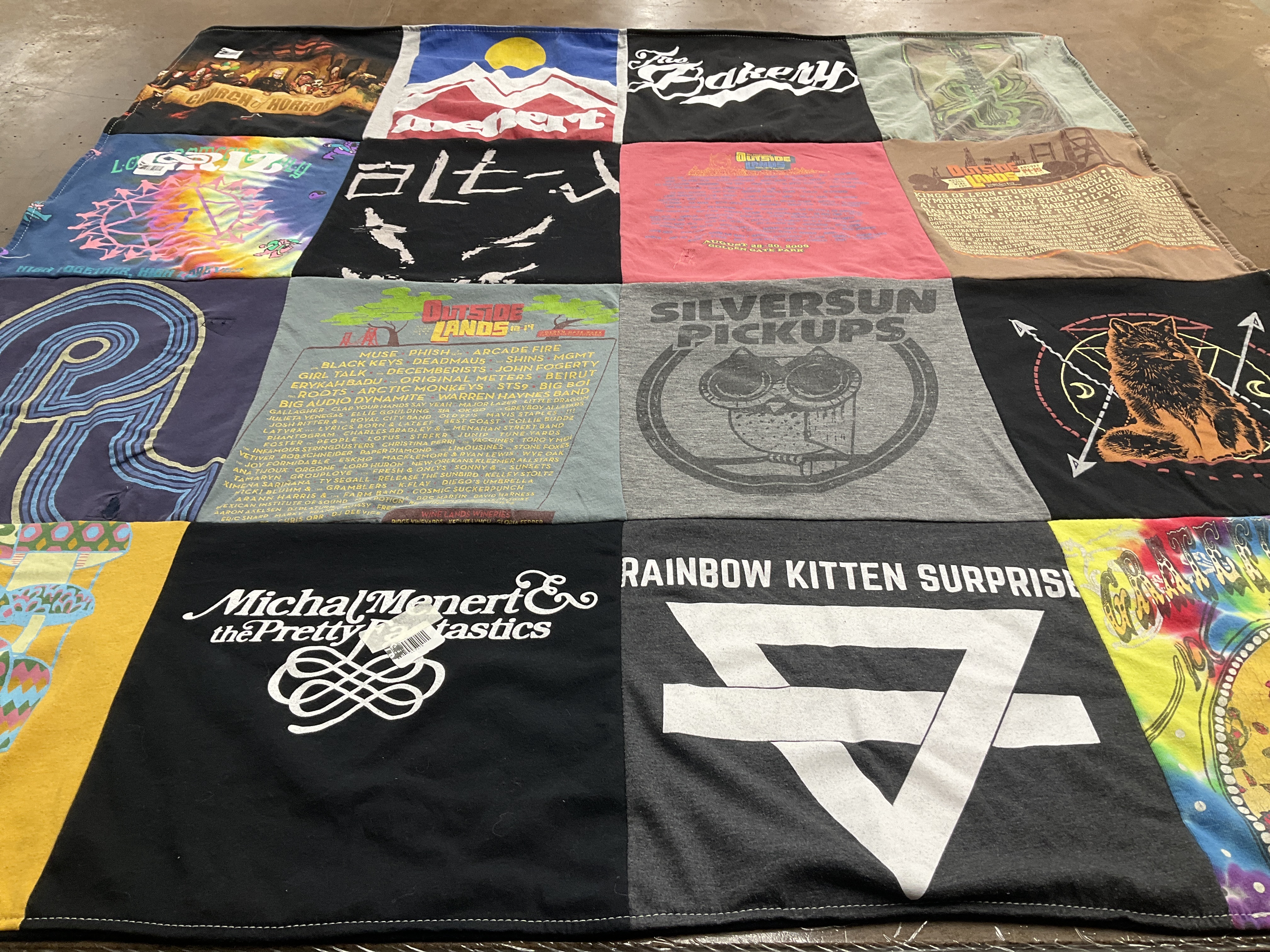 T-shirt quilt with music, concerts themes by Devyn from CA
