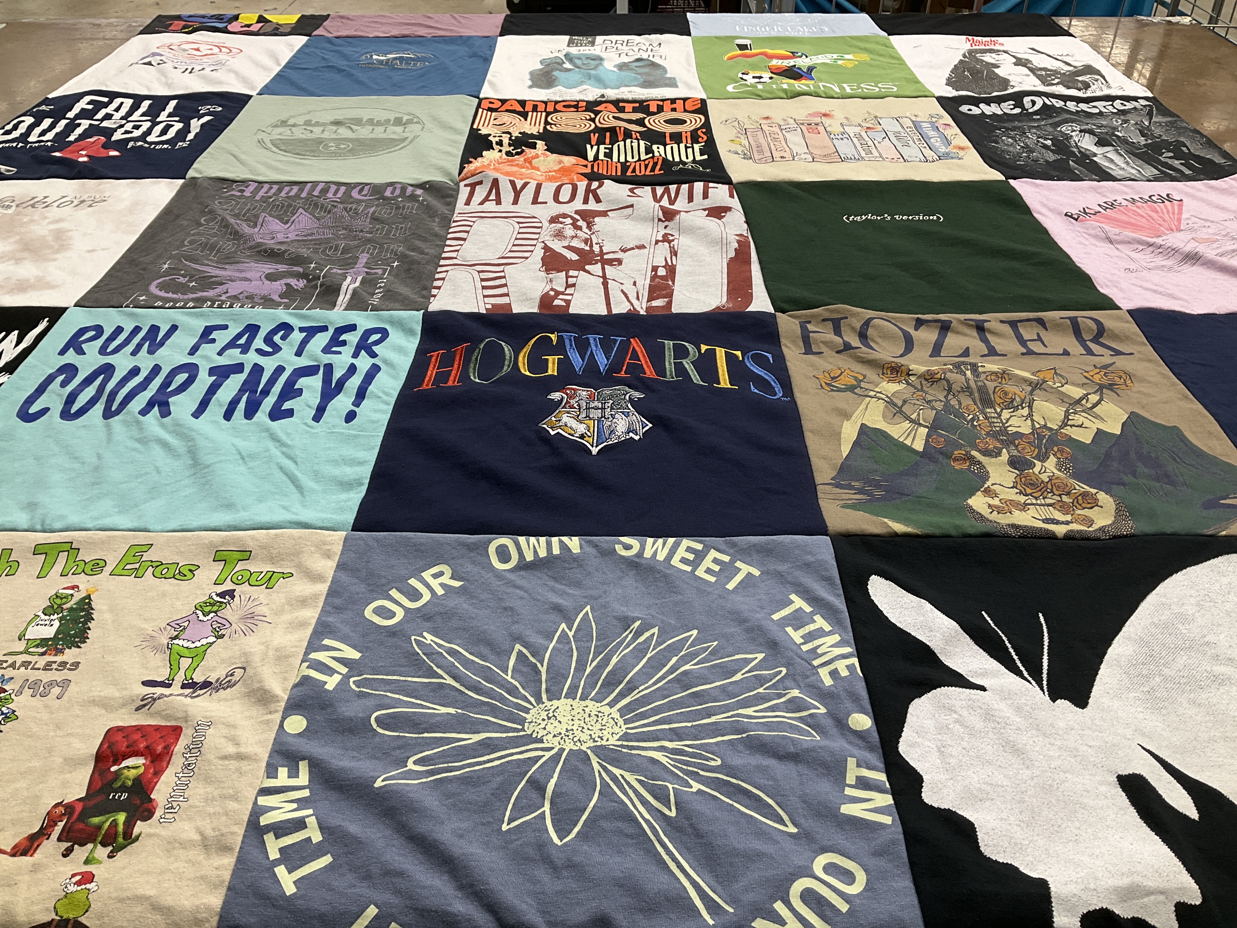 T-shirt quilt with music, literature themes by Courtney from MA