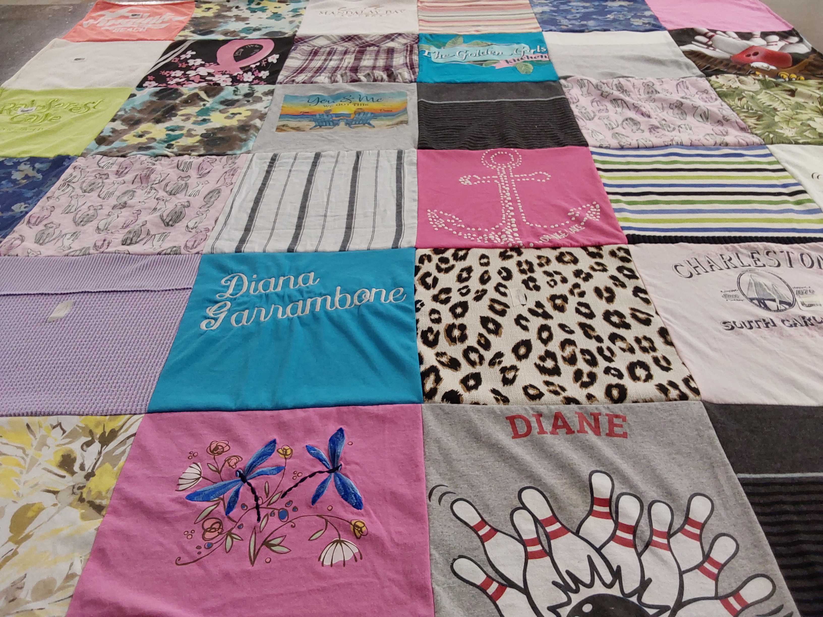 T-shirt quilt with bowling, crafts themes by Donna from NY