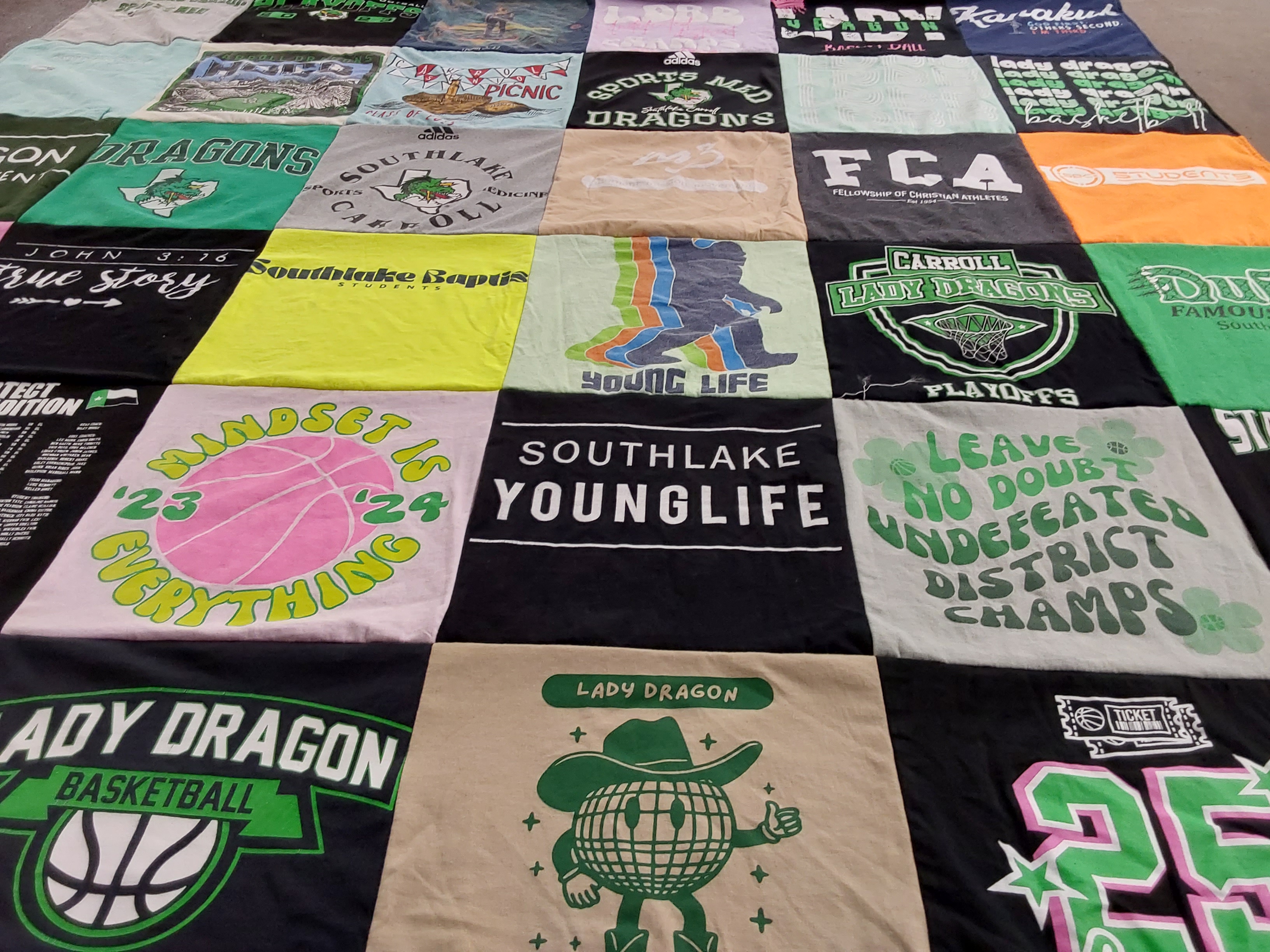 T-shirt quilt featuring carroll lady dragons, southlake younglife by Kelli from TX