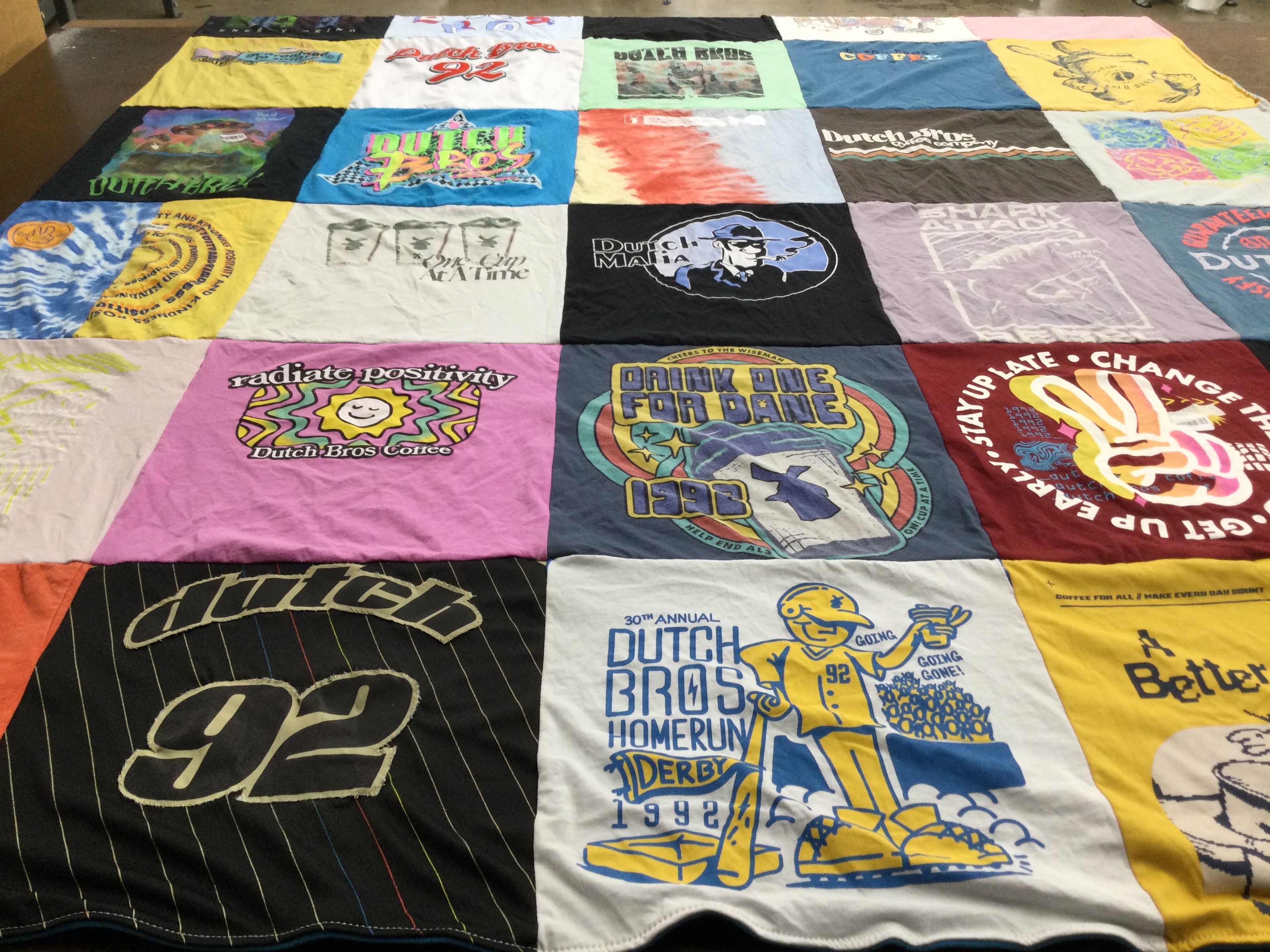 T-shirt quilt with coffee, positivity themes by Daryn from NM