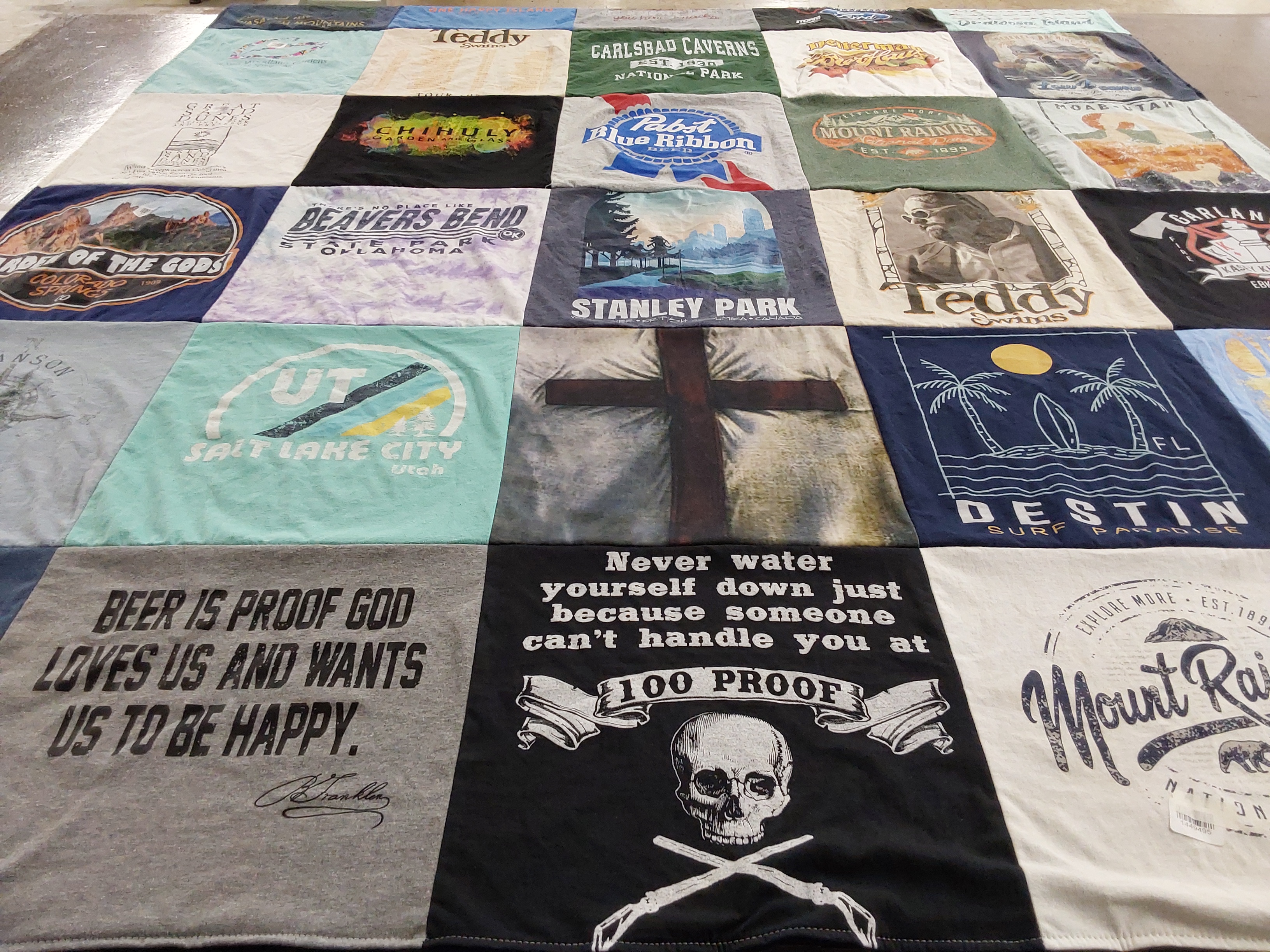 Custom Project Repat t-shirt quilt featuring shirts from university of utah.