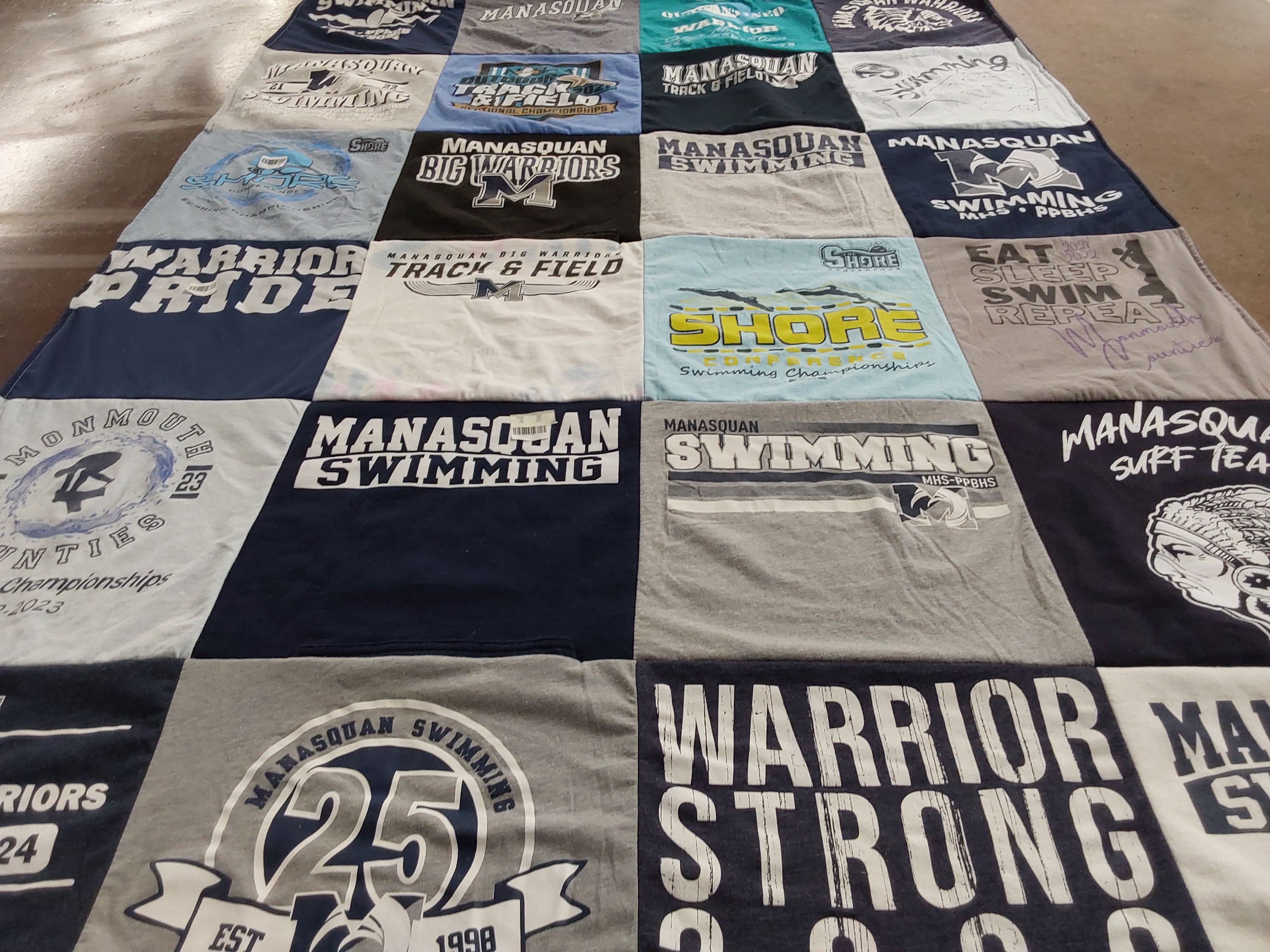 T-shirt quilt featuring manasquan swimming, manasquan track and field by Jennifer from NJ