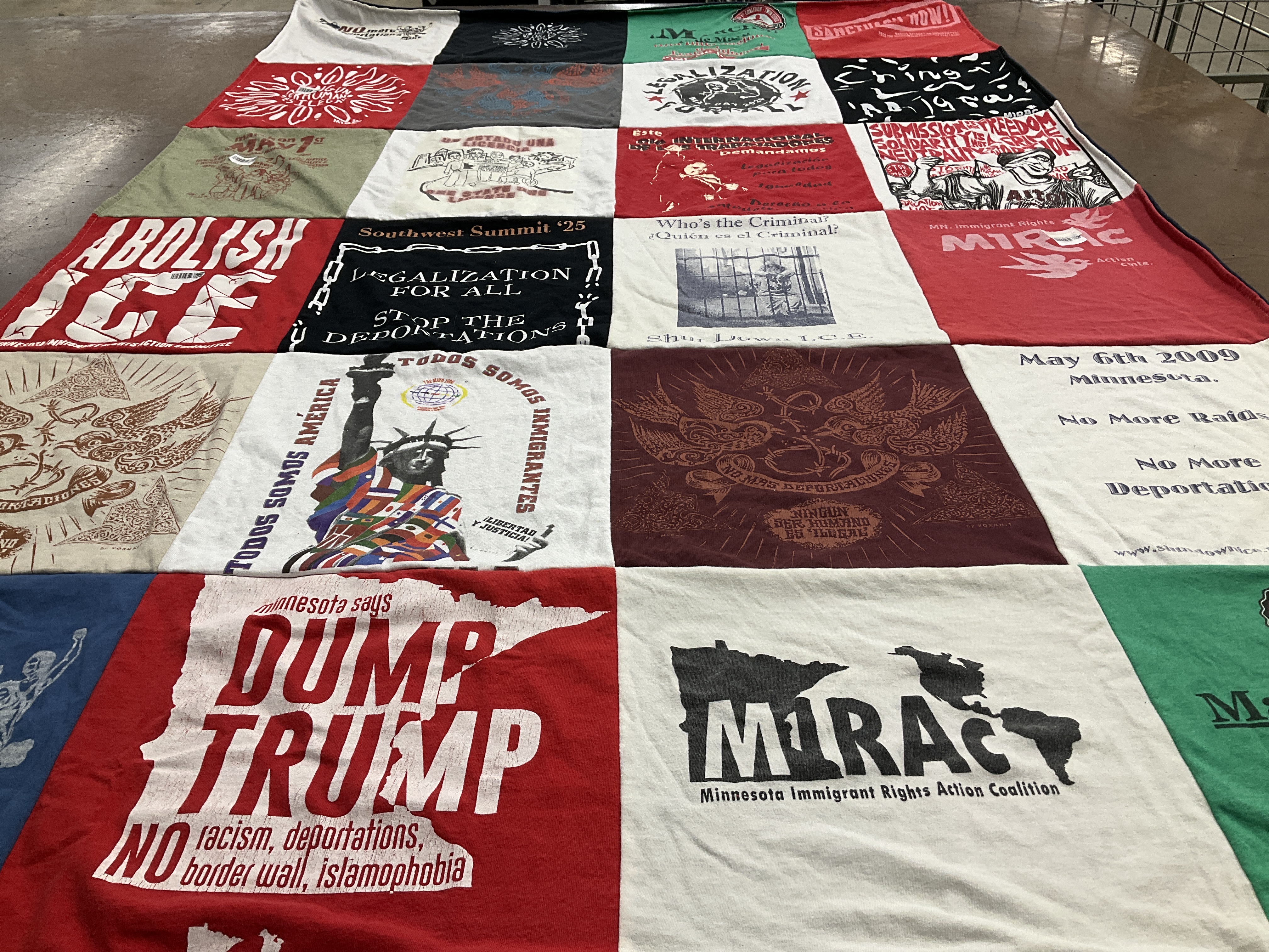 T-shirt quilt with immigrant rights, social justice themes by Brad from MN