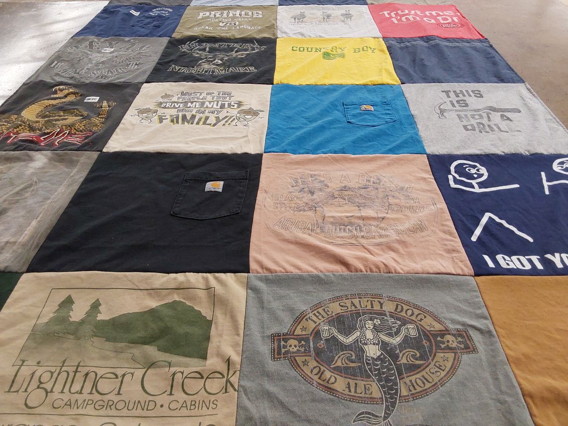 T-shirt quilt with camping, family themes by Lori from TX