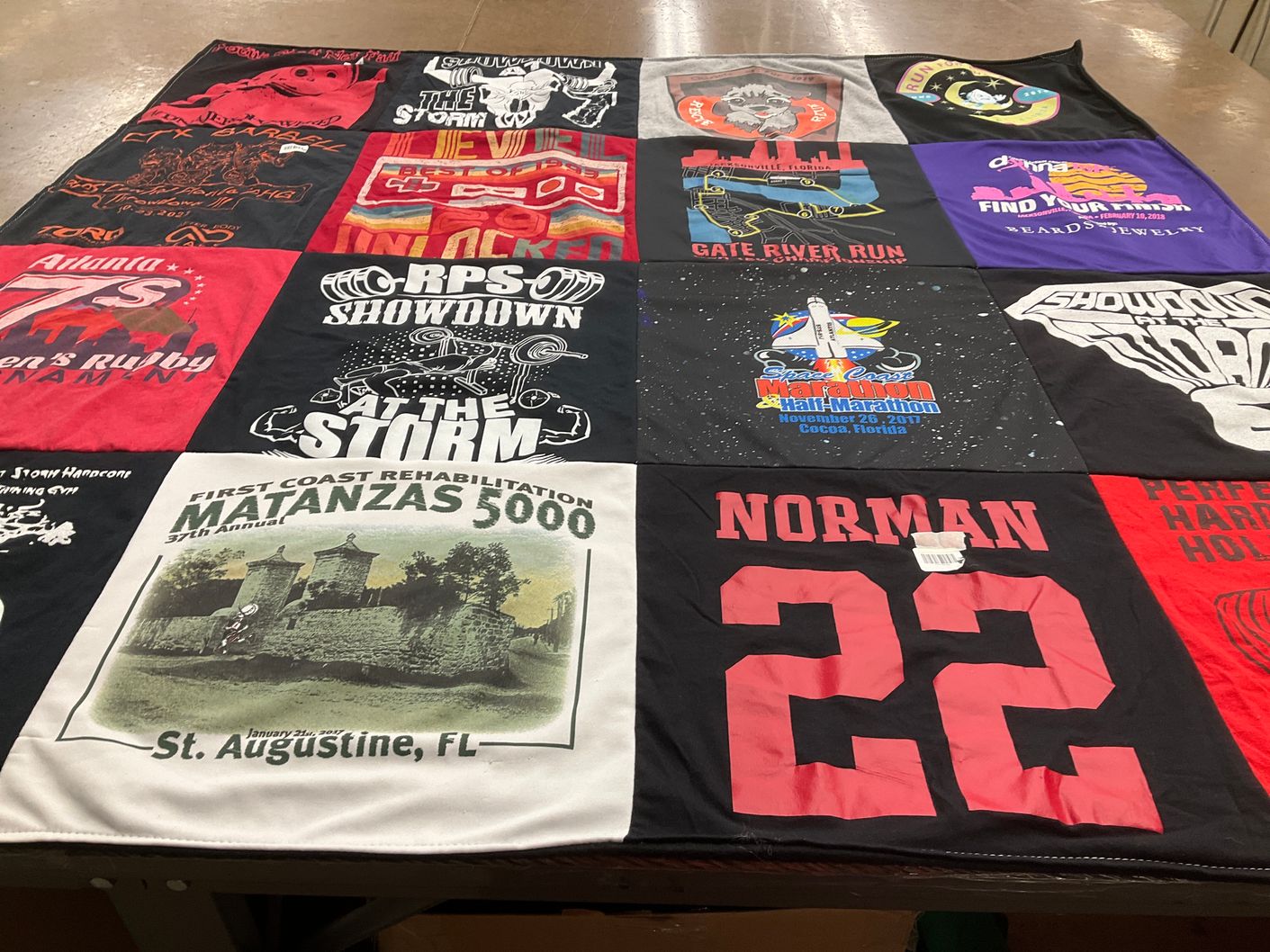 T-shirt quilt with running, sports themes by Annette from FL