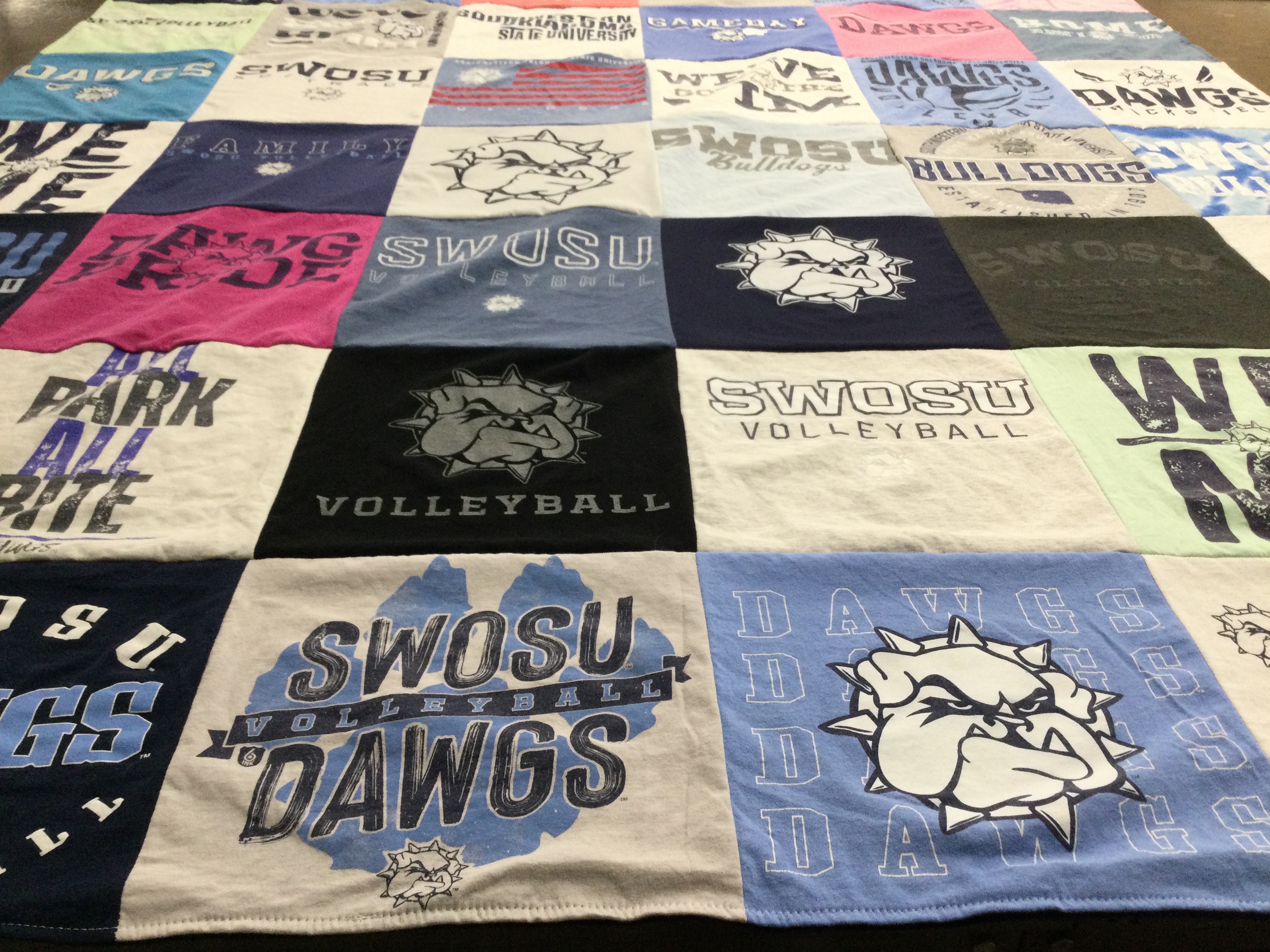 T-shirt quilt featuring southwestern oklahoma state university volleyball by Debra from TX