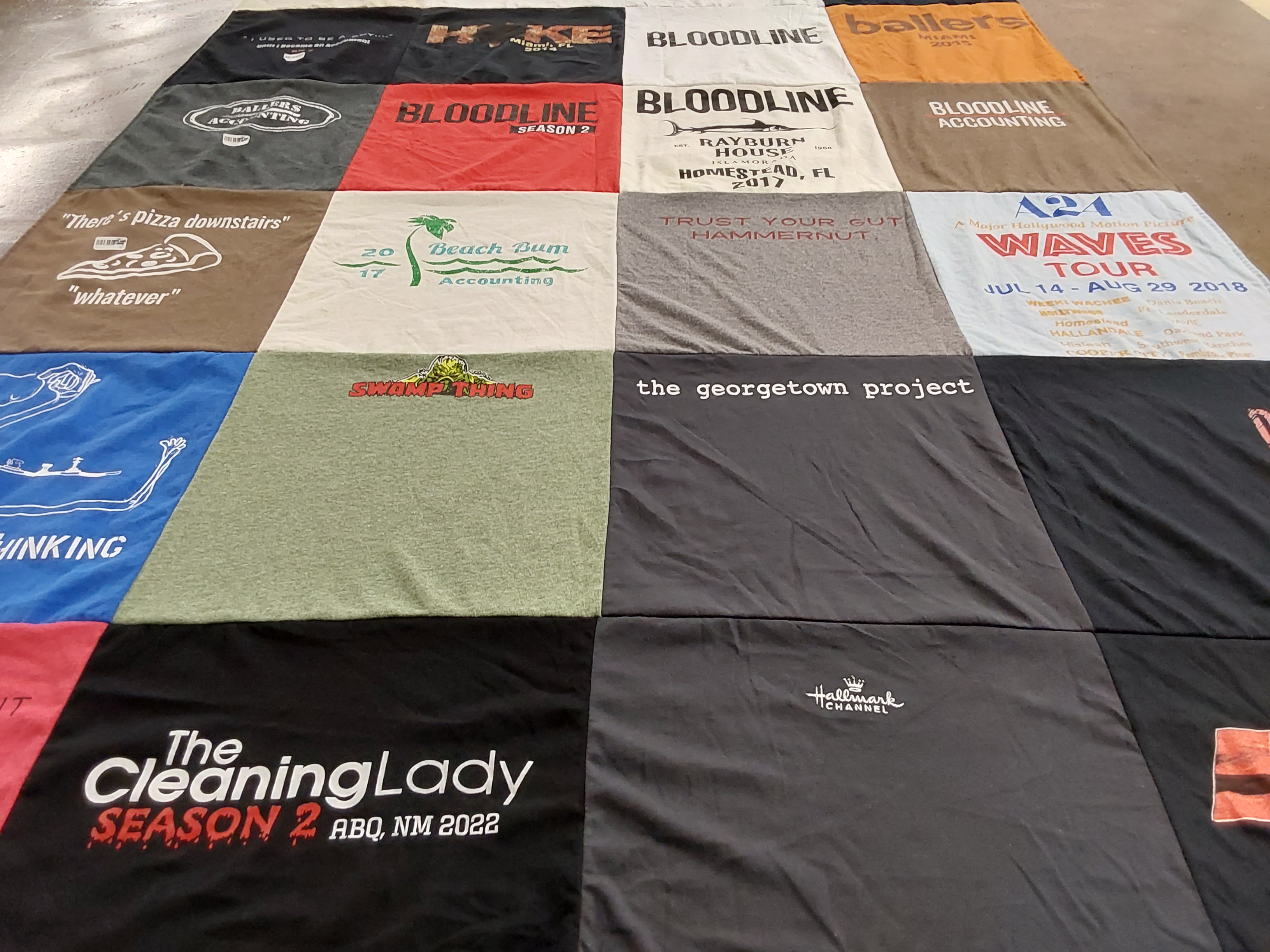 T-shirt quilt with television, film themes by Alex from FL