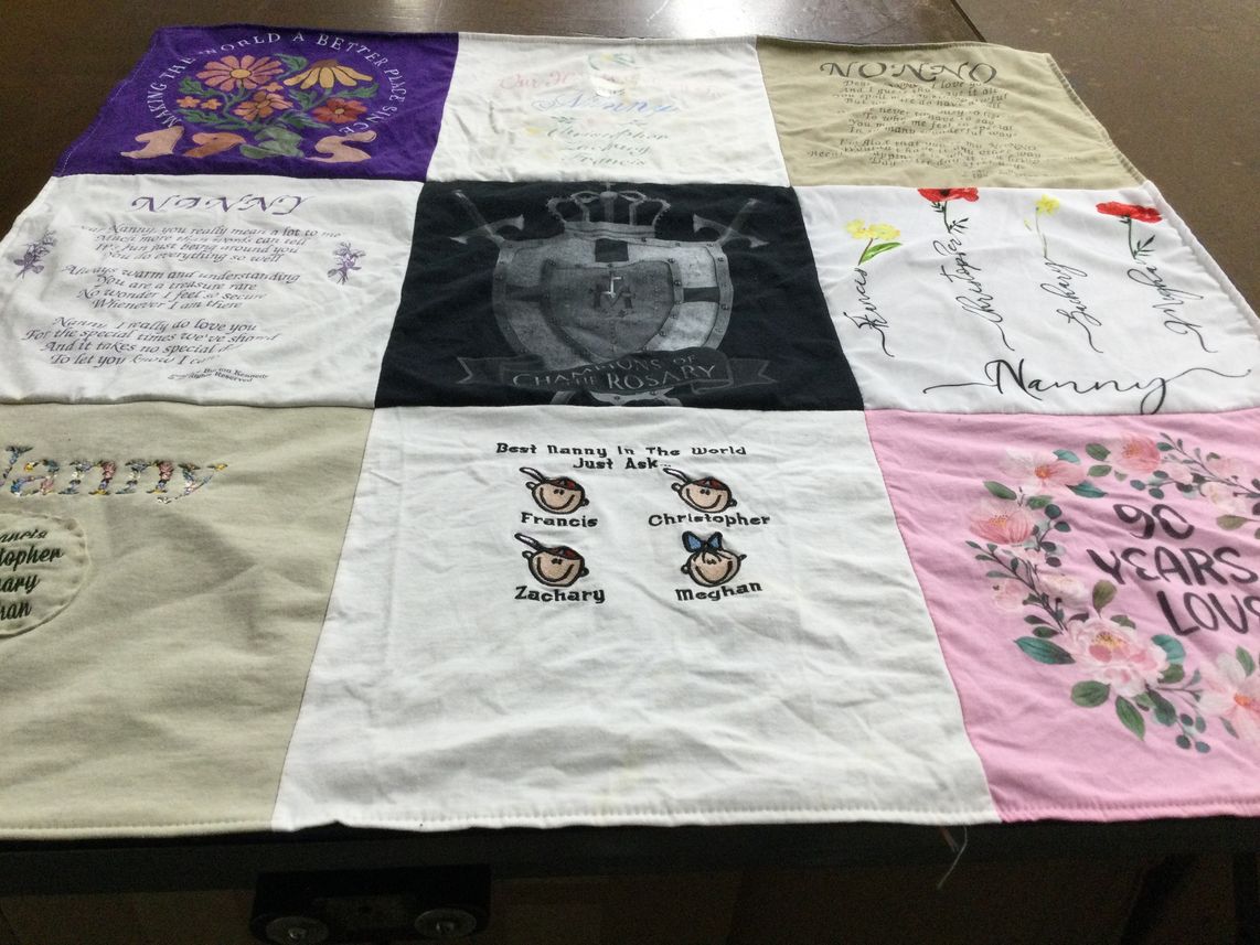 T-shirt quilt with family, grandchildren themes by Celia from NJ