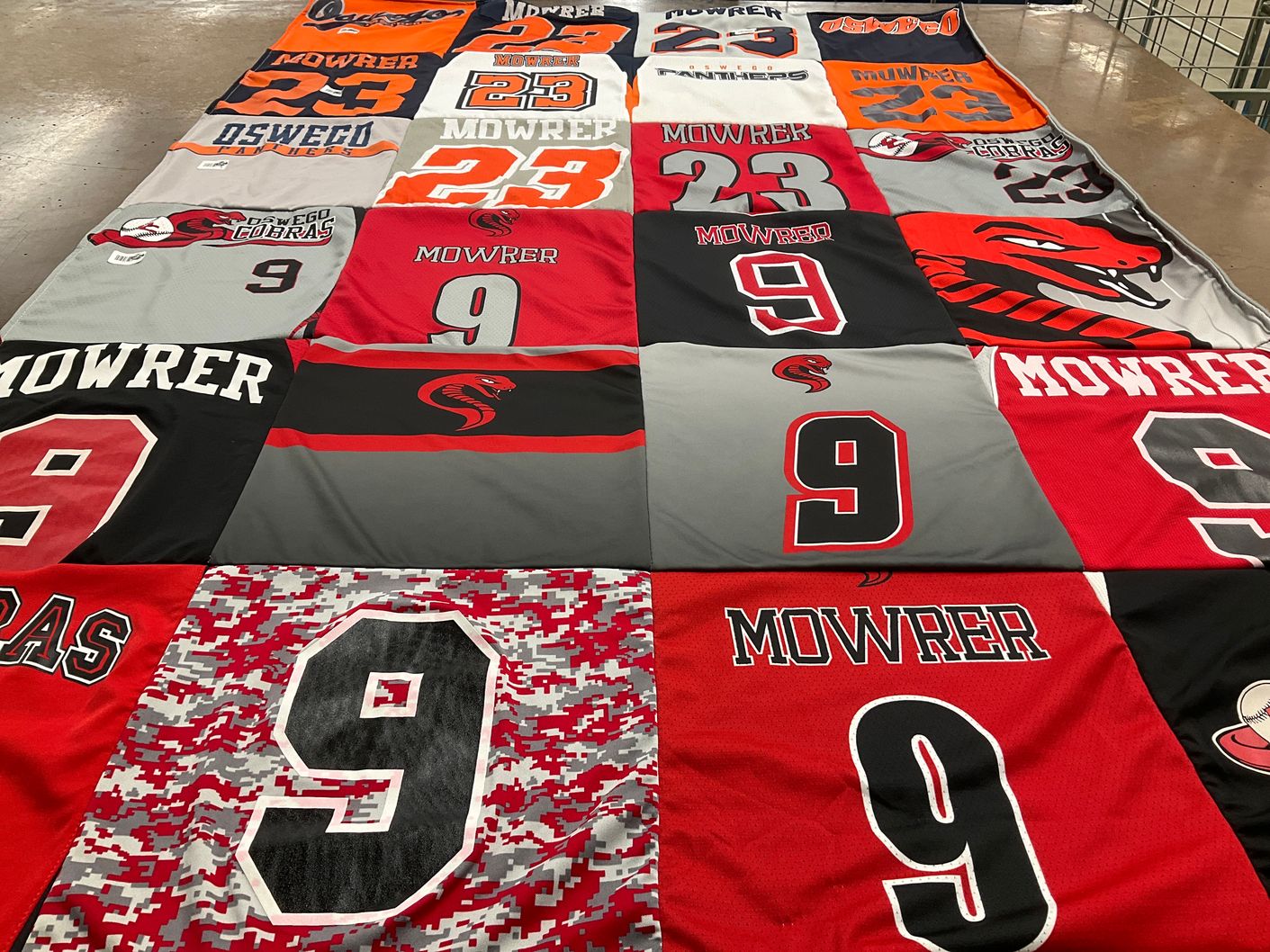 T-shirt quilt featuring oswego panthers, cobras by Brian from IL