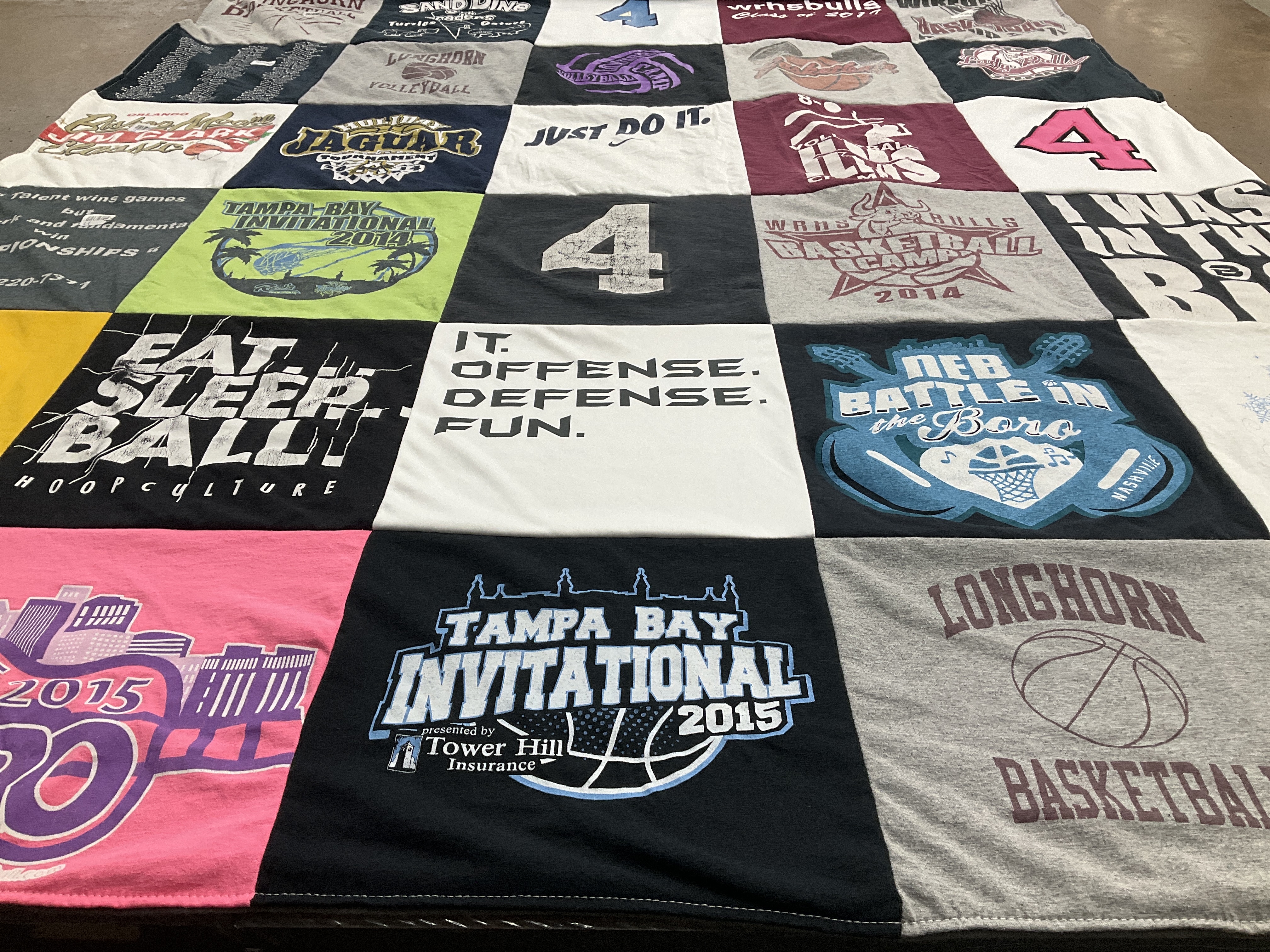 T-shirt quilt with basketball, volleyball themes by Jennifer from FL