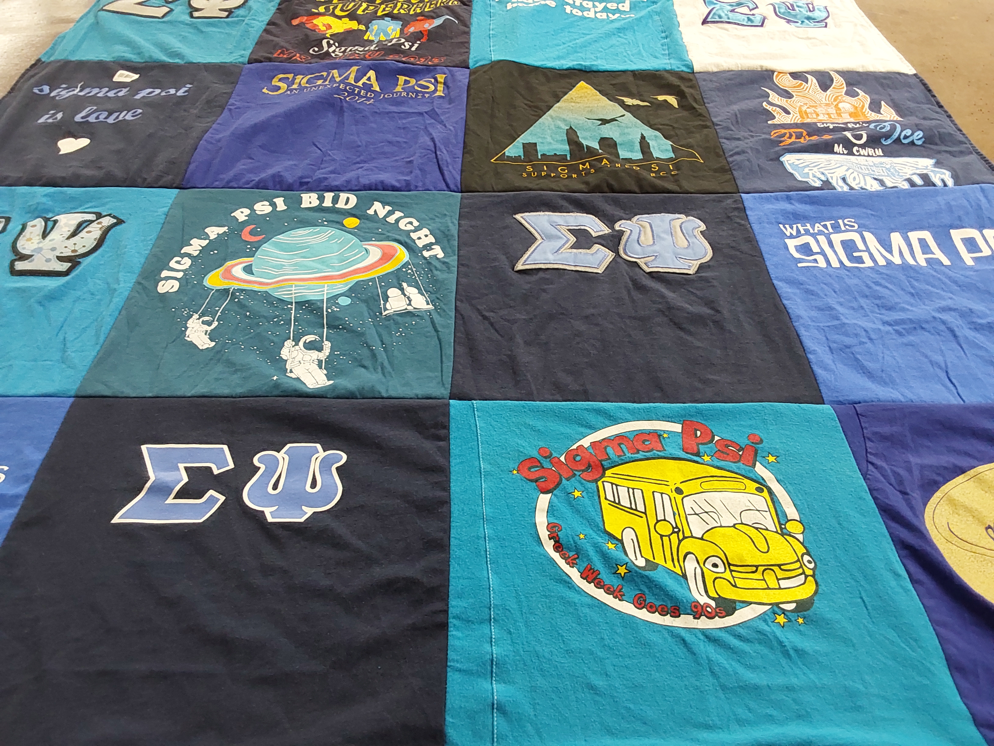 T-shirt quilt with sorority, fraternal themes by Katherine from OH